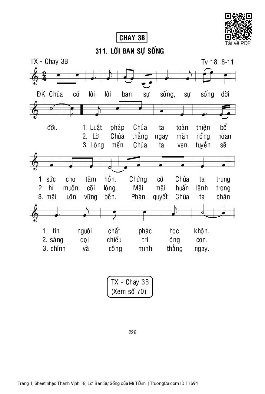 Sheet PDF of Thánh Vịnh 18, Lời Ban Sự Sống