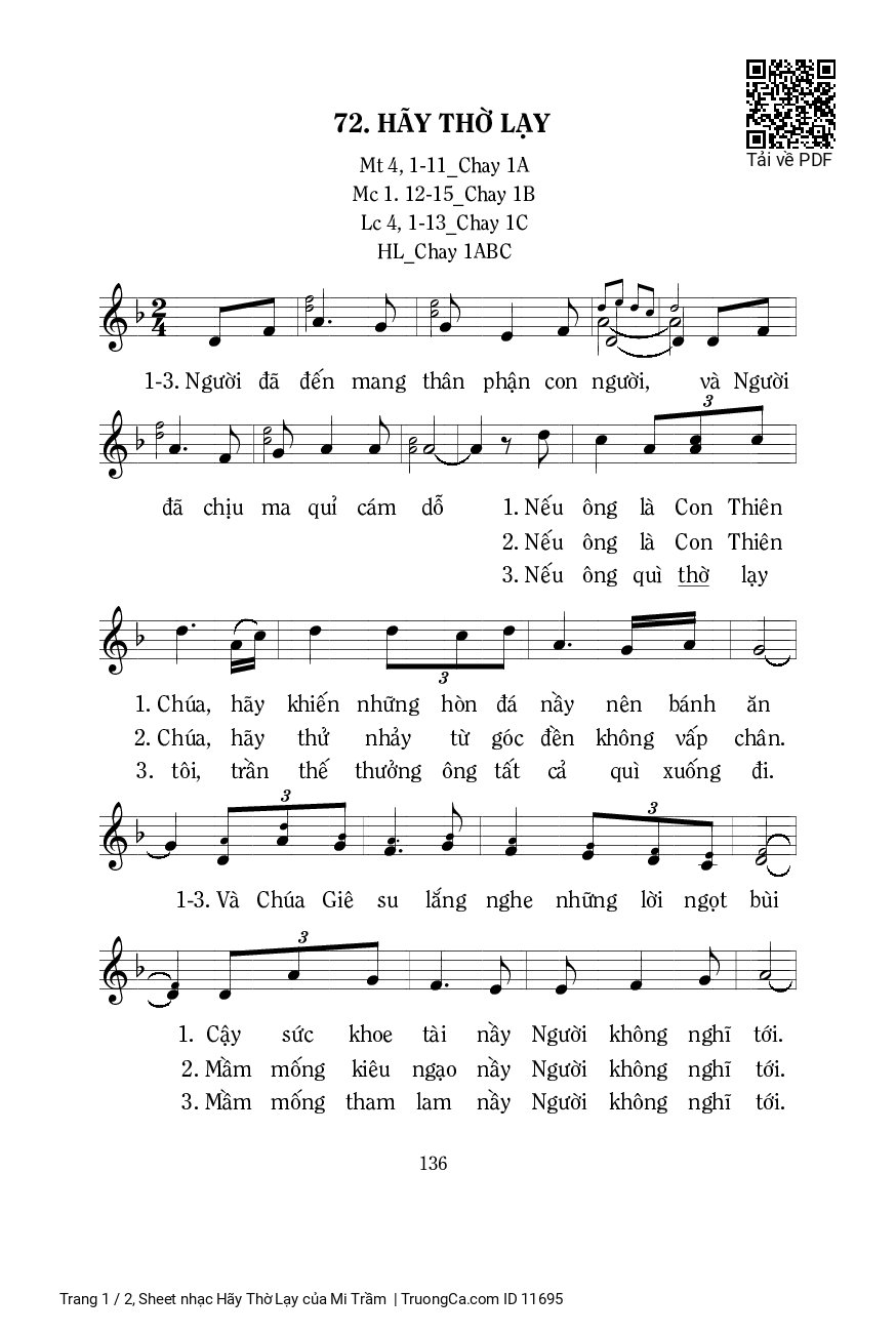 Sheet PDF of Hãy Thờ Lạy