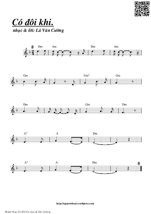 Sheet PDF of Có đôi khi - Lã Văn Cường