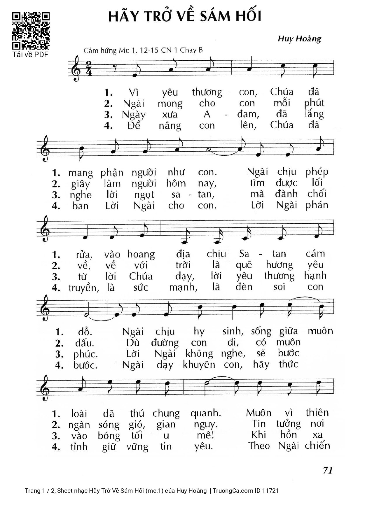Sheet PDF of Hãy Trở Về Sám Hối (mc.1)