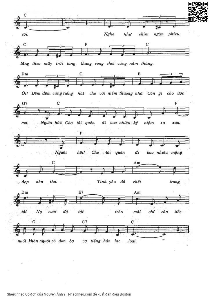 Page 2 of Sheet music PDF Cô đơn - Nguyễn Ánh 9