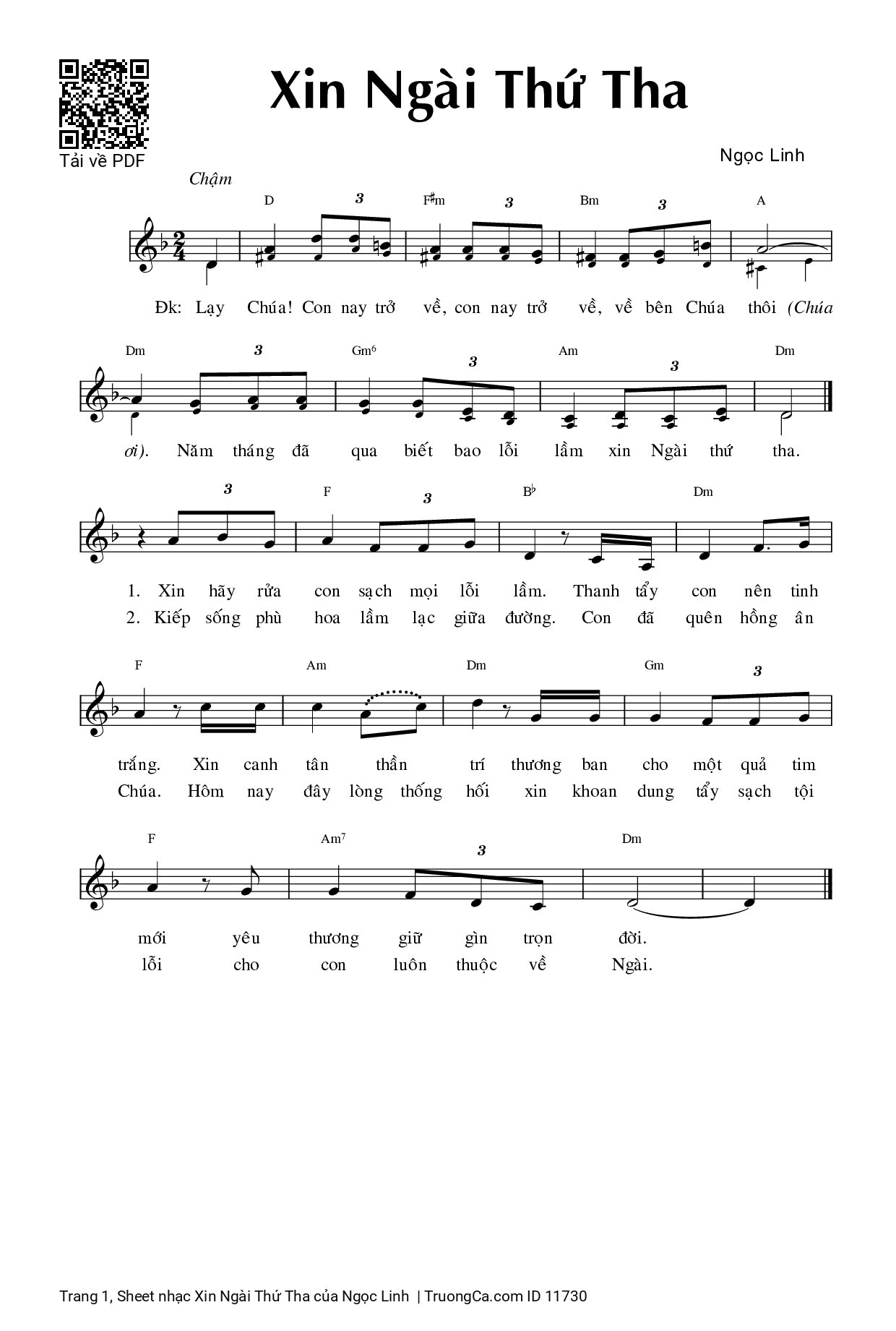 Sheet PDF of Xin Ngài Thứ Tha