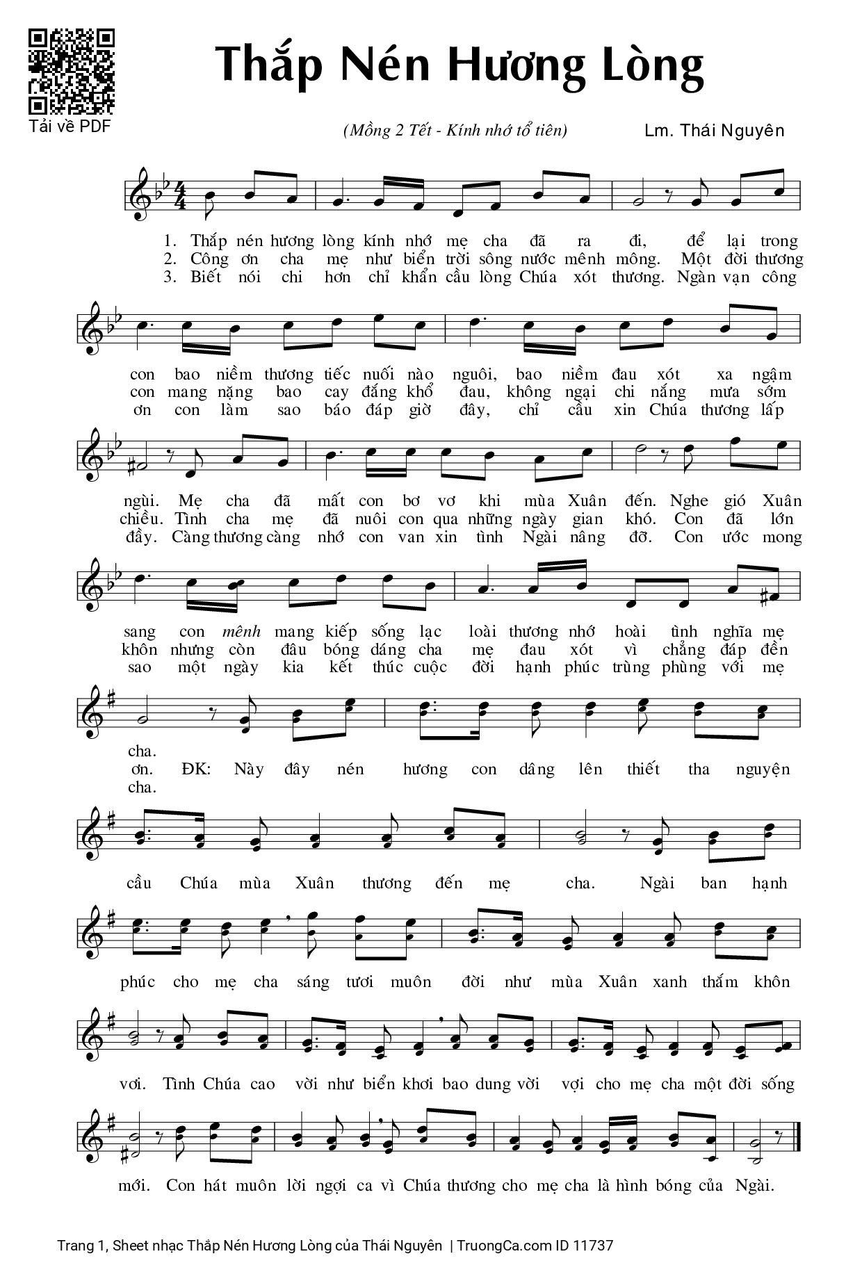 Sheet PDF of Thắp Nén Hương Lòng