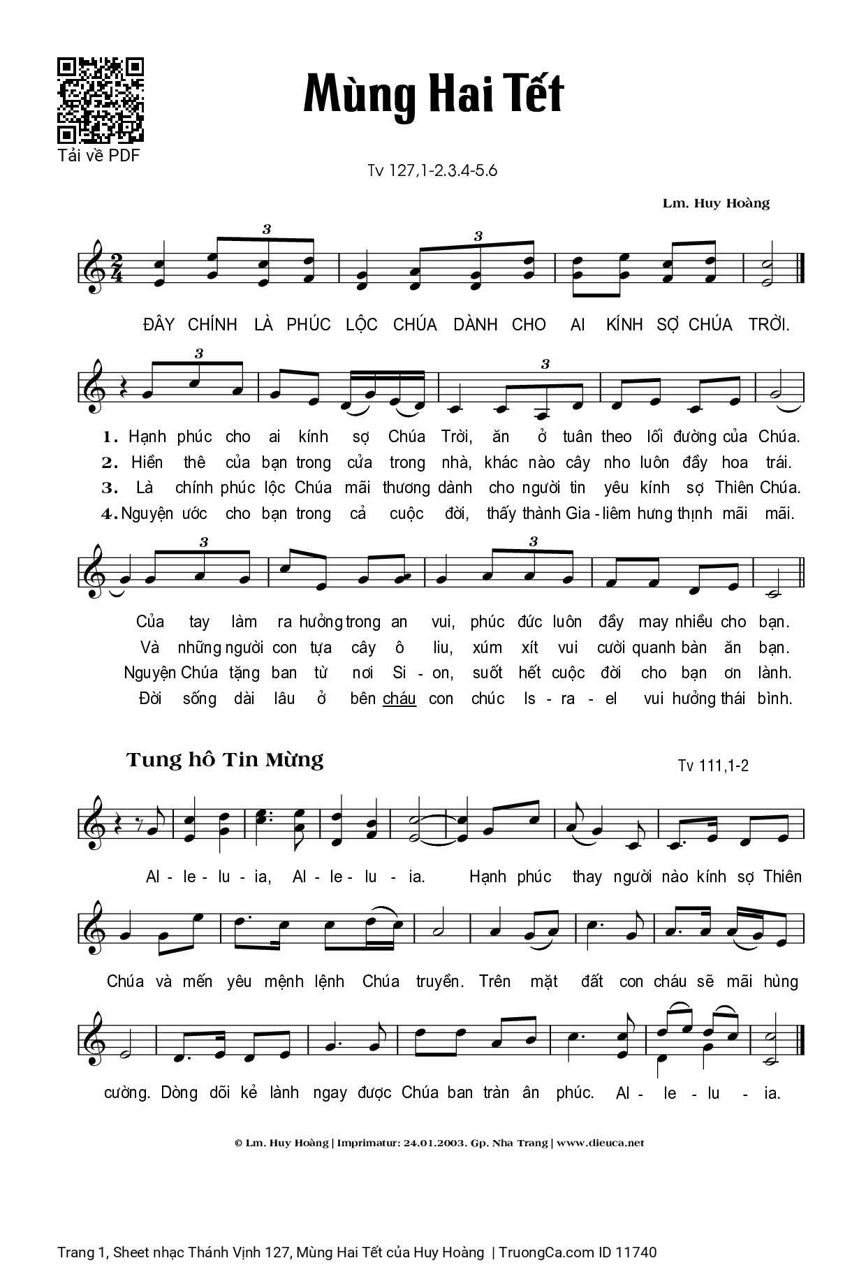 Sheet PDF of Thánh Vịnh 127, Mùng Hai Tết
