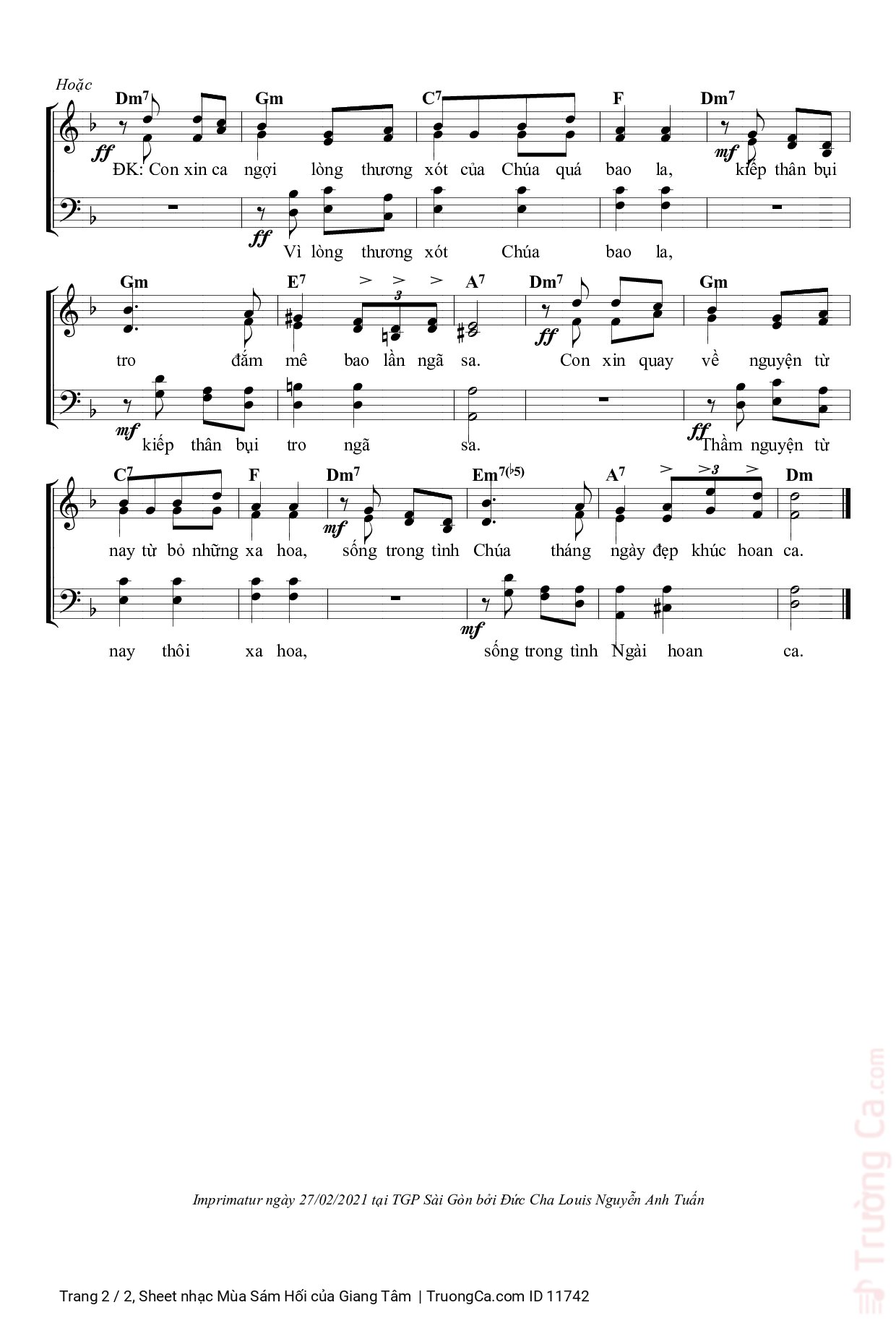Page 2 of Sheet music PDF Mùa Sám Hối - Giang Tâm