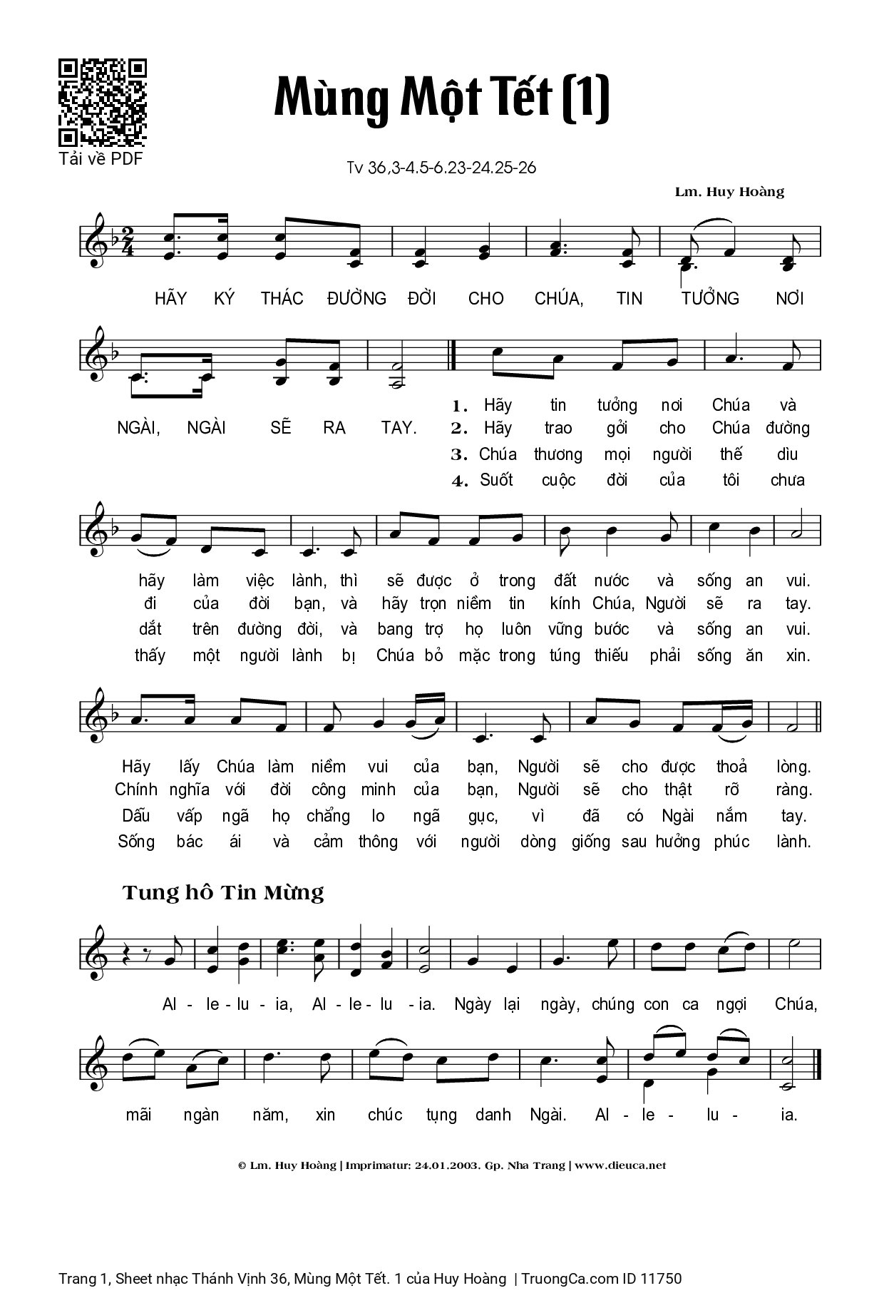 Sheet PDF of Thánh Vịnh 36, Mùng Một Tết. 1