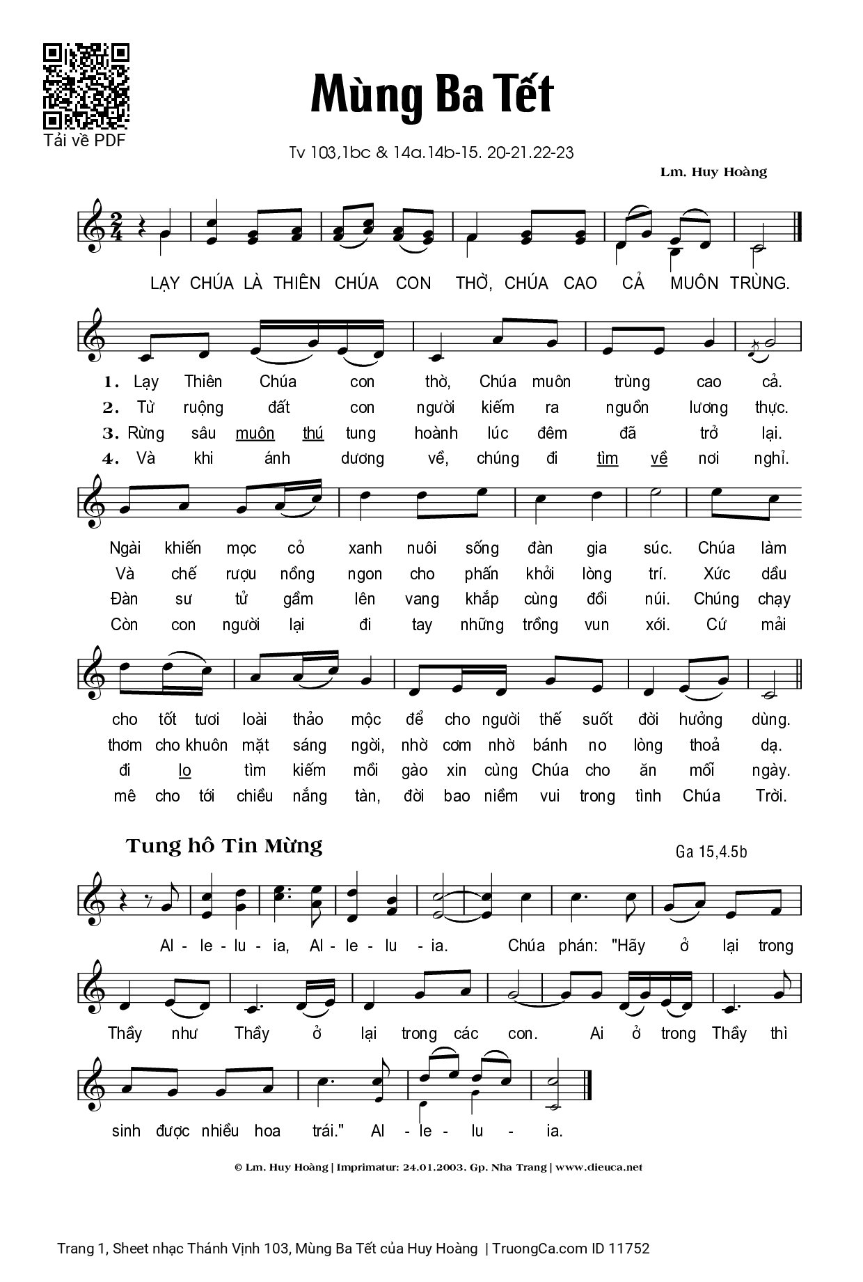 Sheet PDF of Thánh Vịnh 103, Mùng Ba Tết