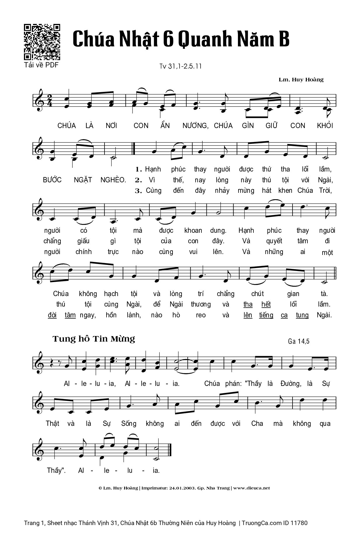 Page 1 of Sheet music PDF Thánh Vịnh 31, Chúa Nhật 6b Thường Niên - Huy Hoàng