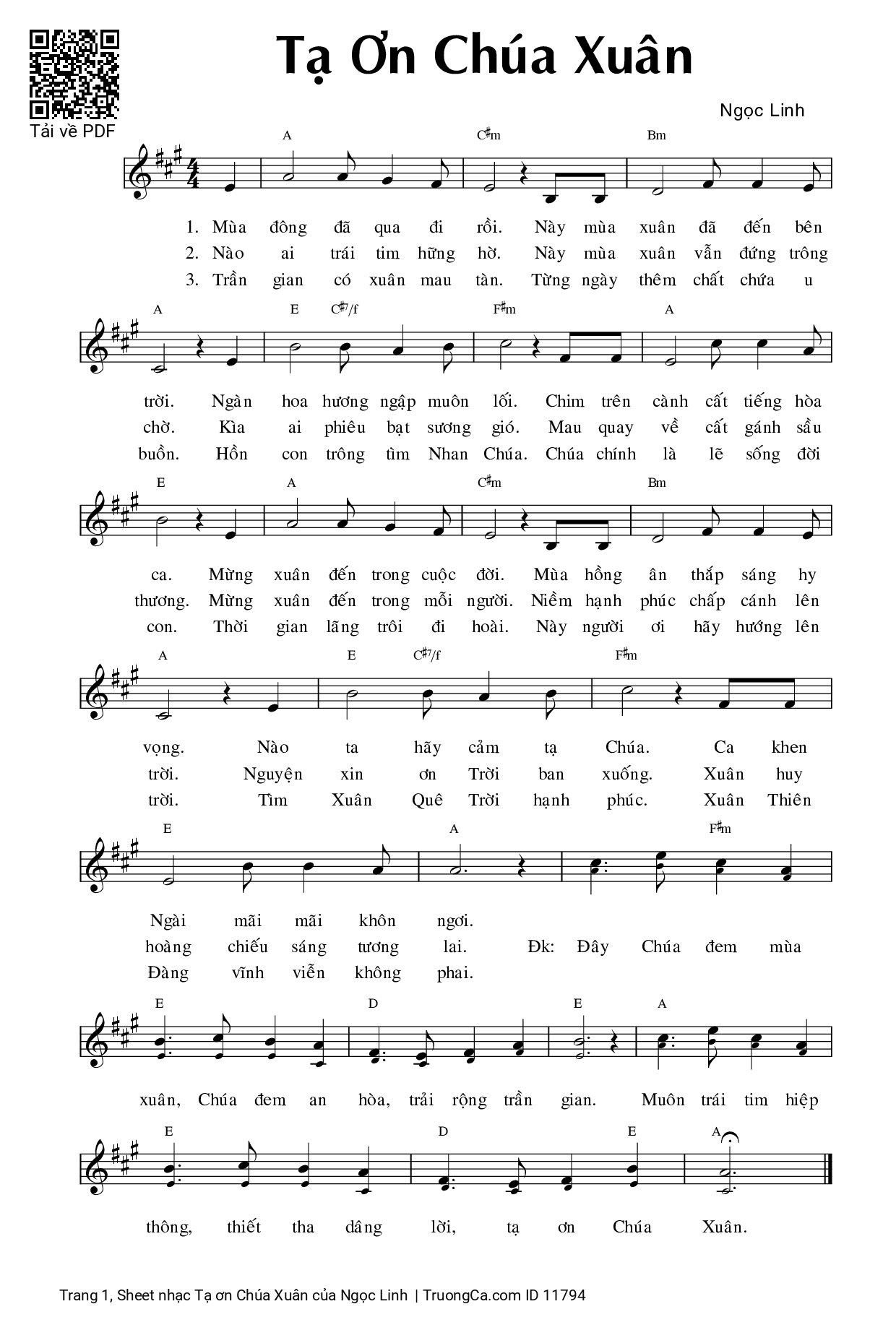 Sheet PDF of Tạ ơn Chúa Xuân
