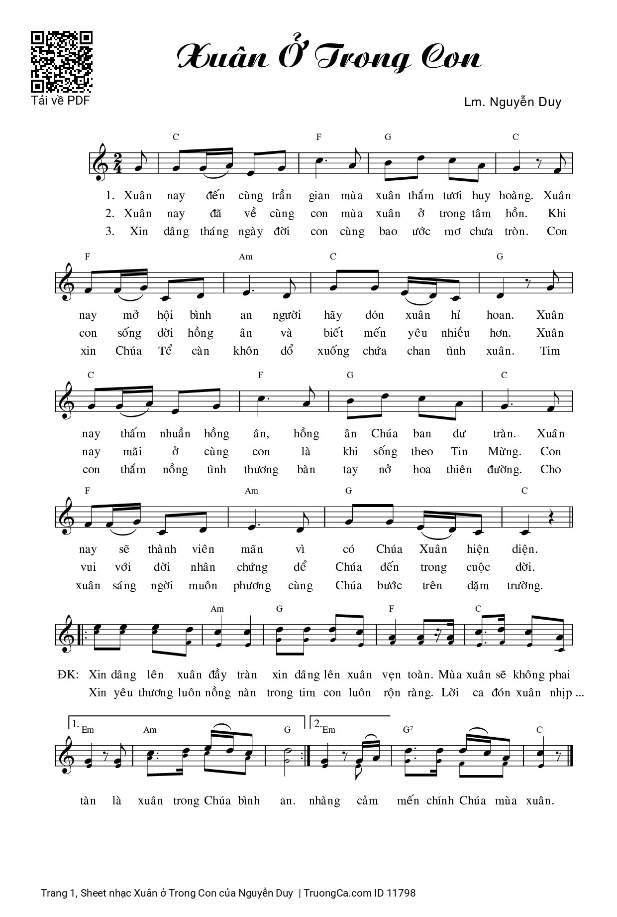 Sheet PDF of Xuân ở Trong Con