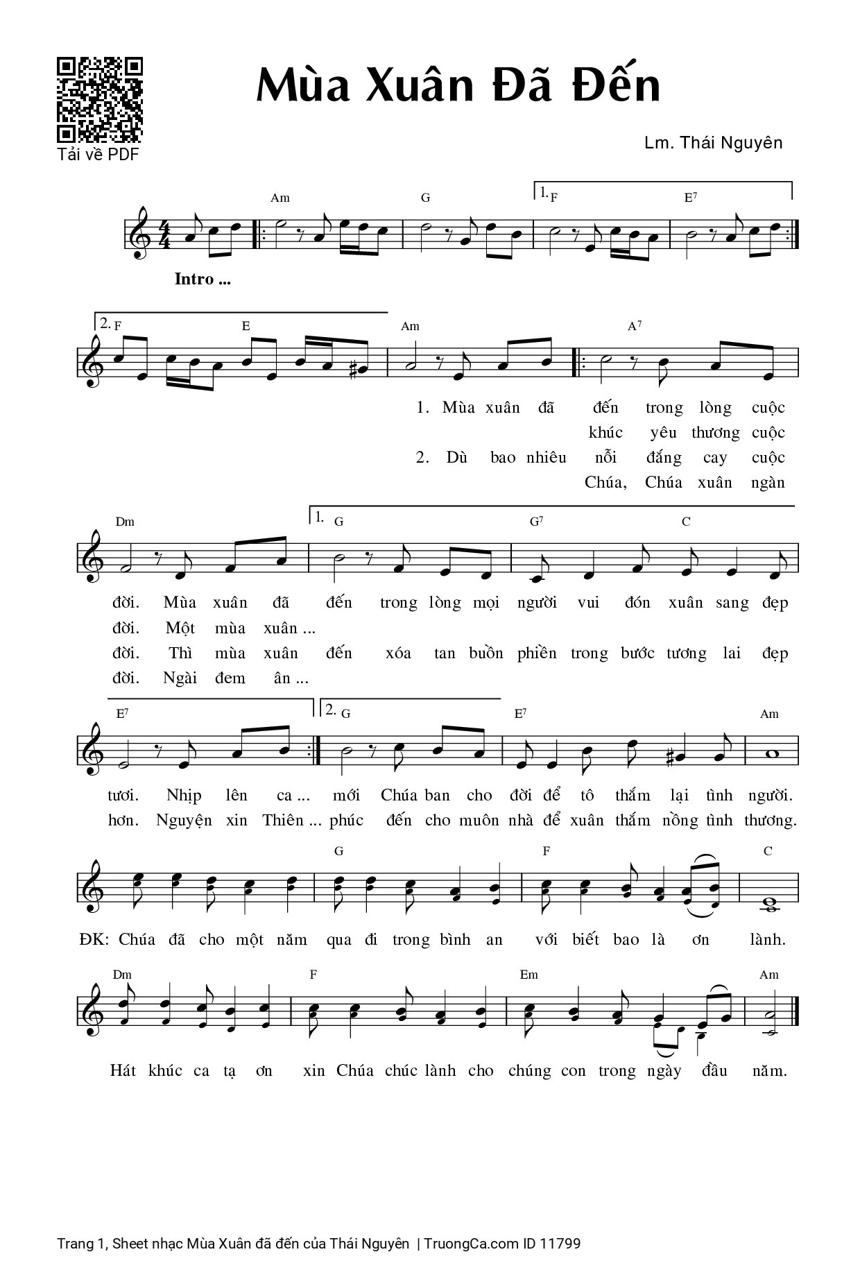 Sheet PDF of Mùa Xuân đã đến