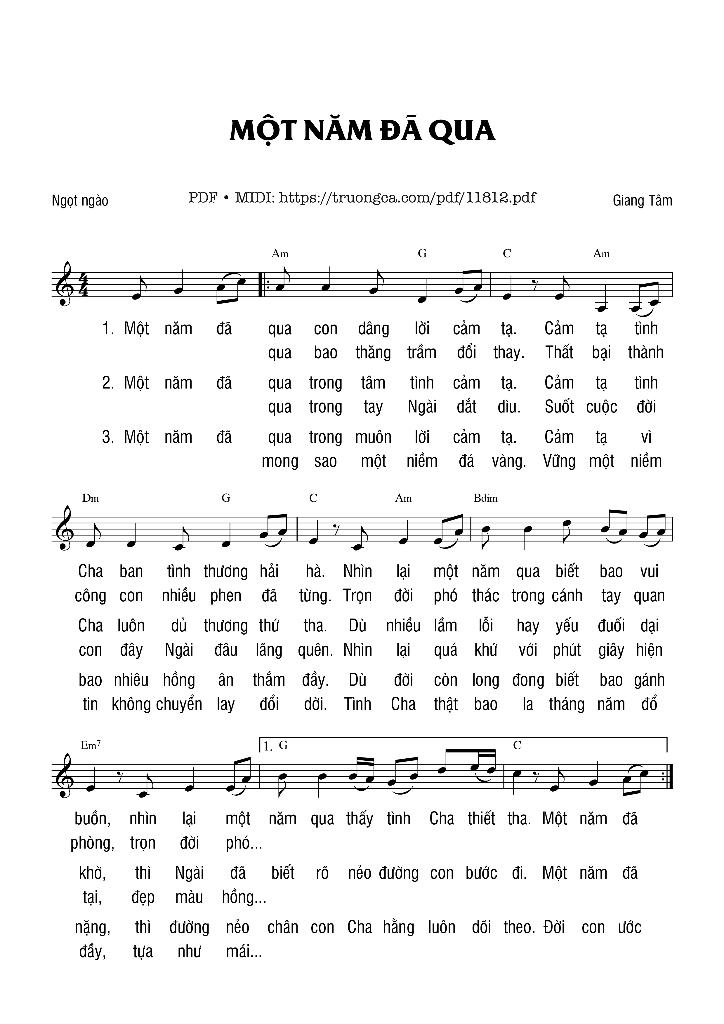 Page 1 of Sheet music PDF Một Năm đã Qua - Giang Tâm