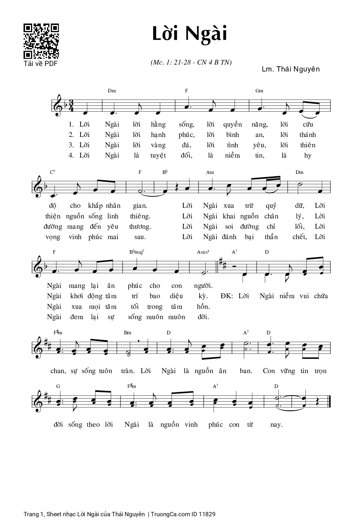 Page 1 of Sheet music PDF Lời Ngài - Thái Nguyên