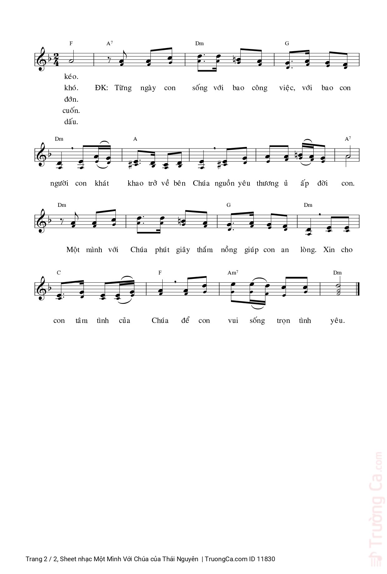 Page 2 of Sheet music PDF Một Mình Với Chúa - Thái Nguyên