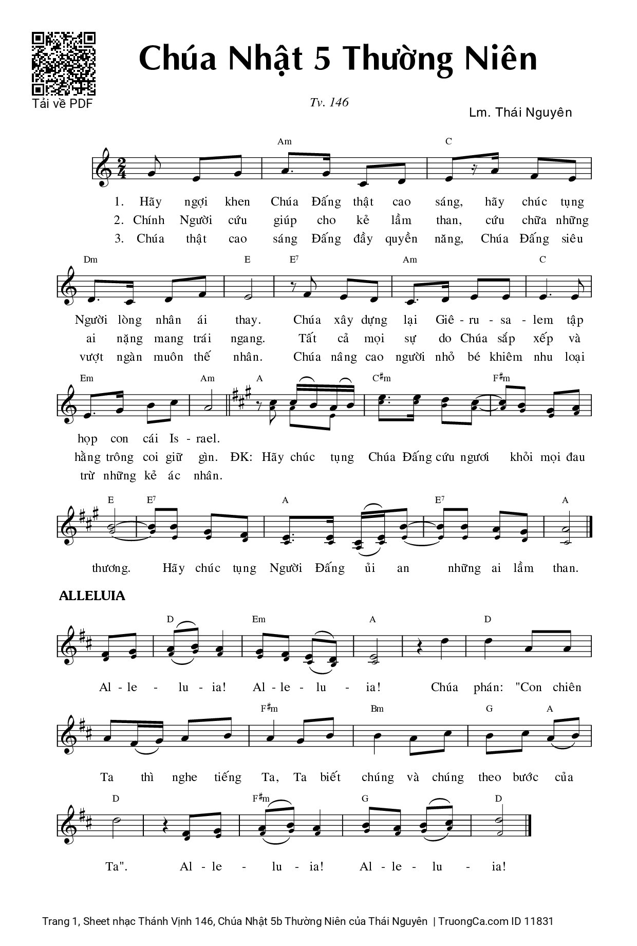 Sheet PDF of Thánh Vịnh 146, Chúa Nhật 5b Thường Niên