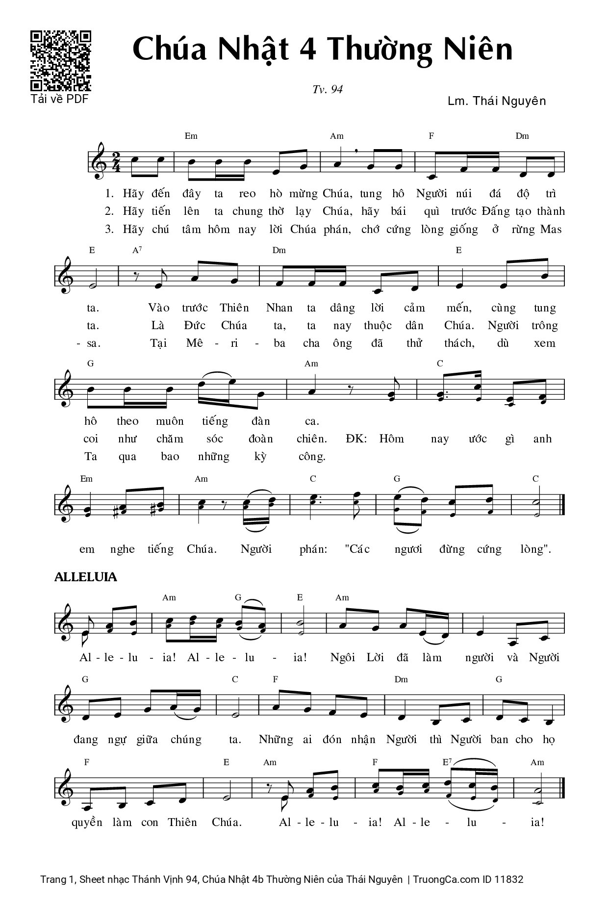 Sheet PDF of Thánh Vịnh 94, Chúa Nhật 4b Thường Niên