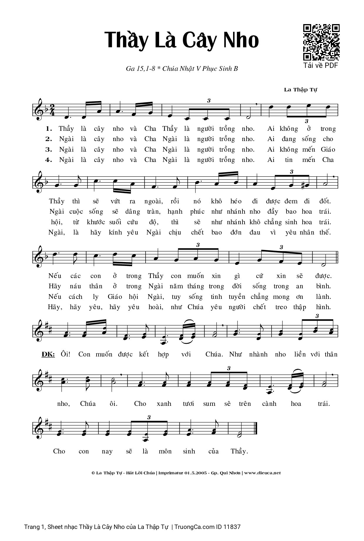 Sheet PDF of Thầy Là Cây Nho