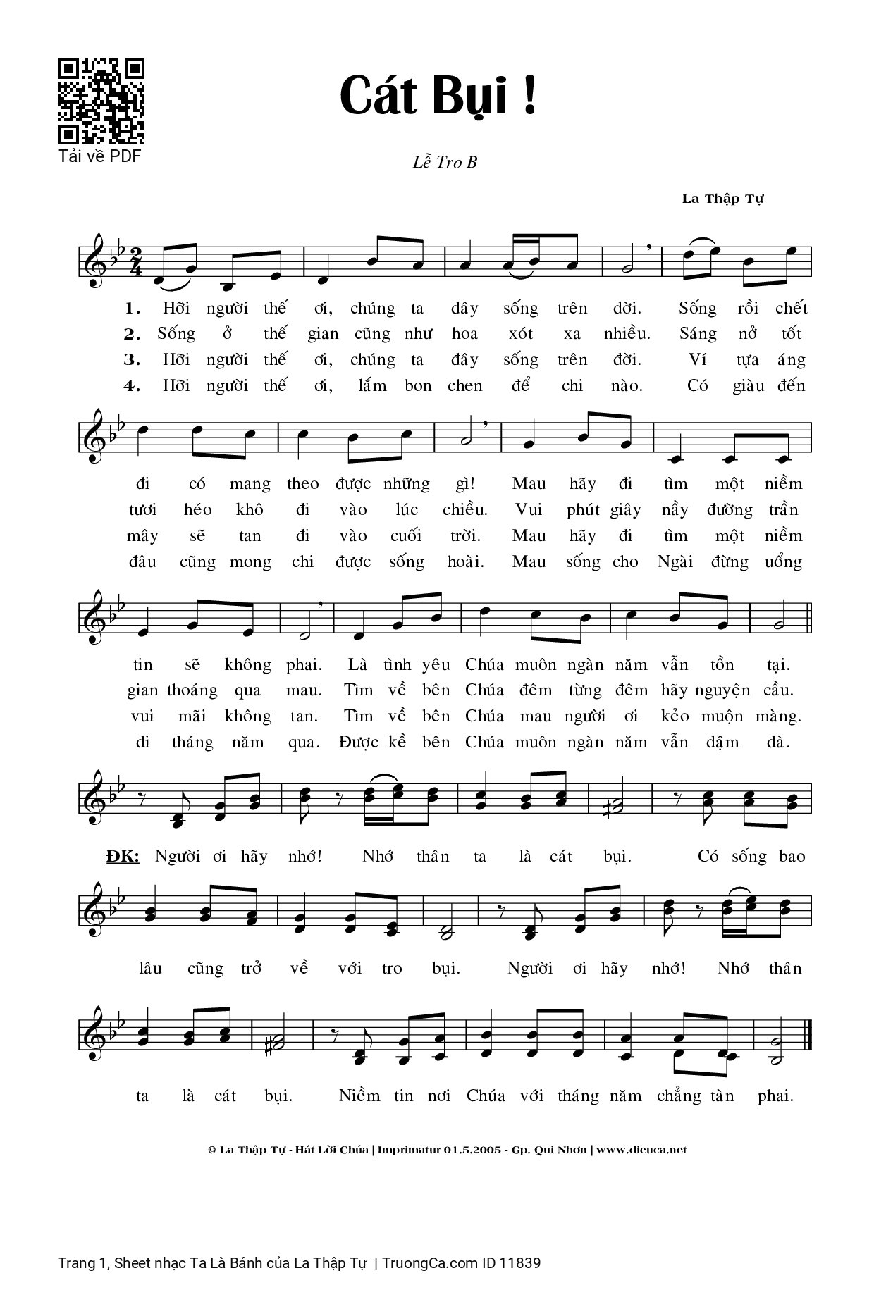 Page 1 of Sheet music PDF Ta Là Bánh - La Thập Tự