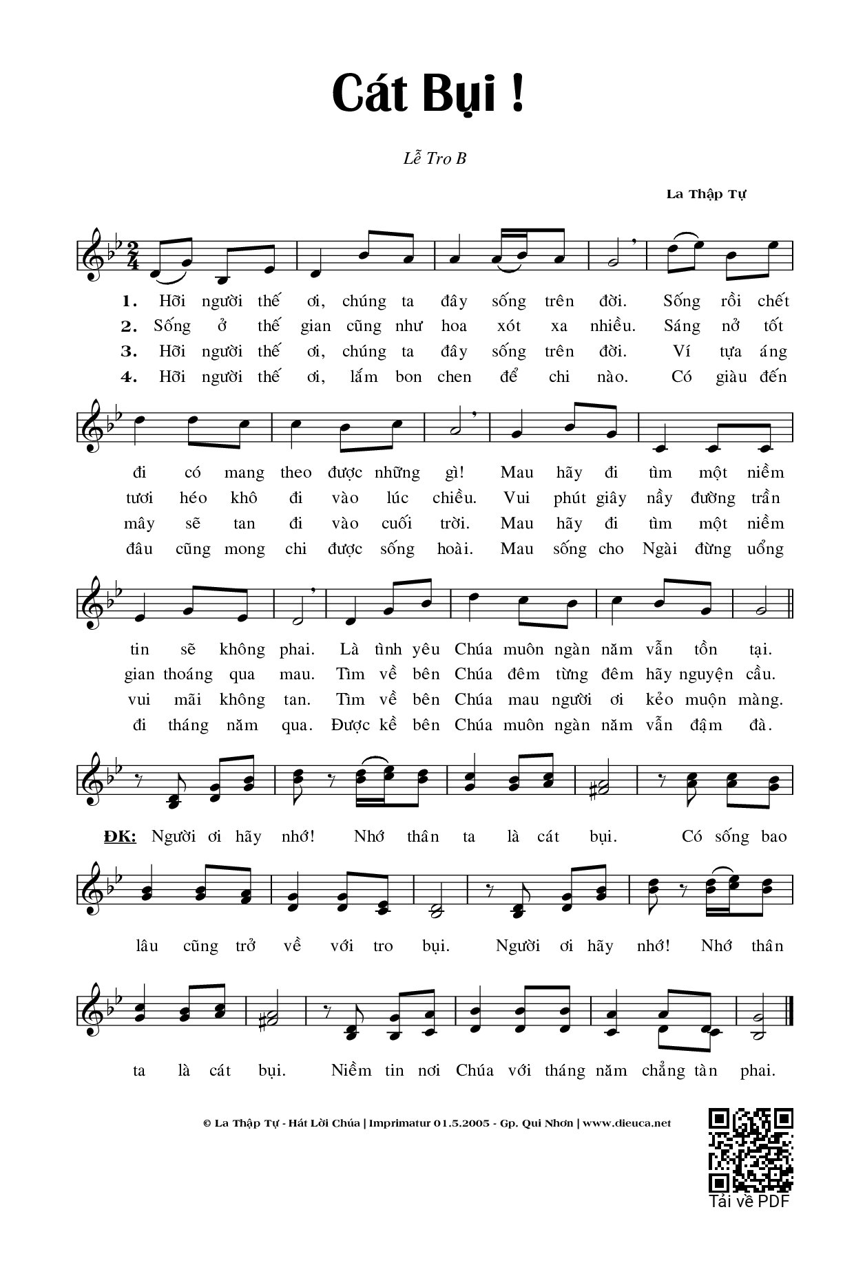 Sheet PDF of Cát Bụi - La Thập Tự