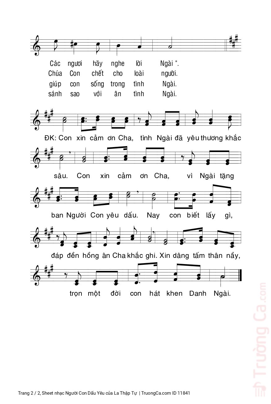 Page 2 of Sheet music PDF Người Con Dấu Yêu - La Thập Tự