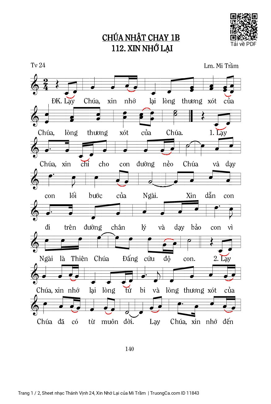 Sheet PDF of Thánh Vịnh 24, Xin Nhớ Lại