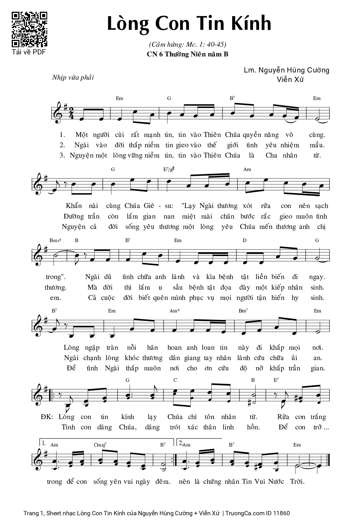 Sheet PDF of Lòng Con Tin Kính