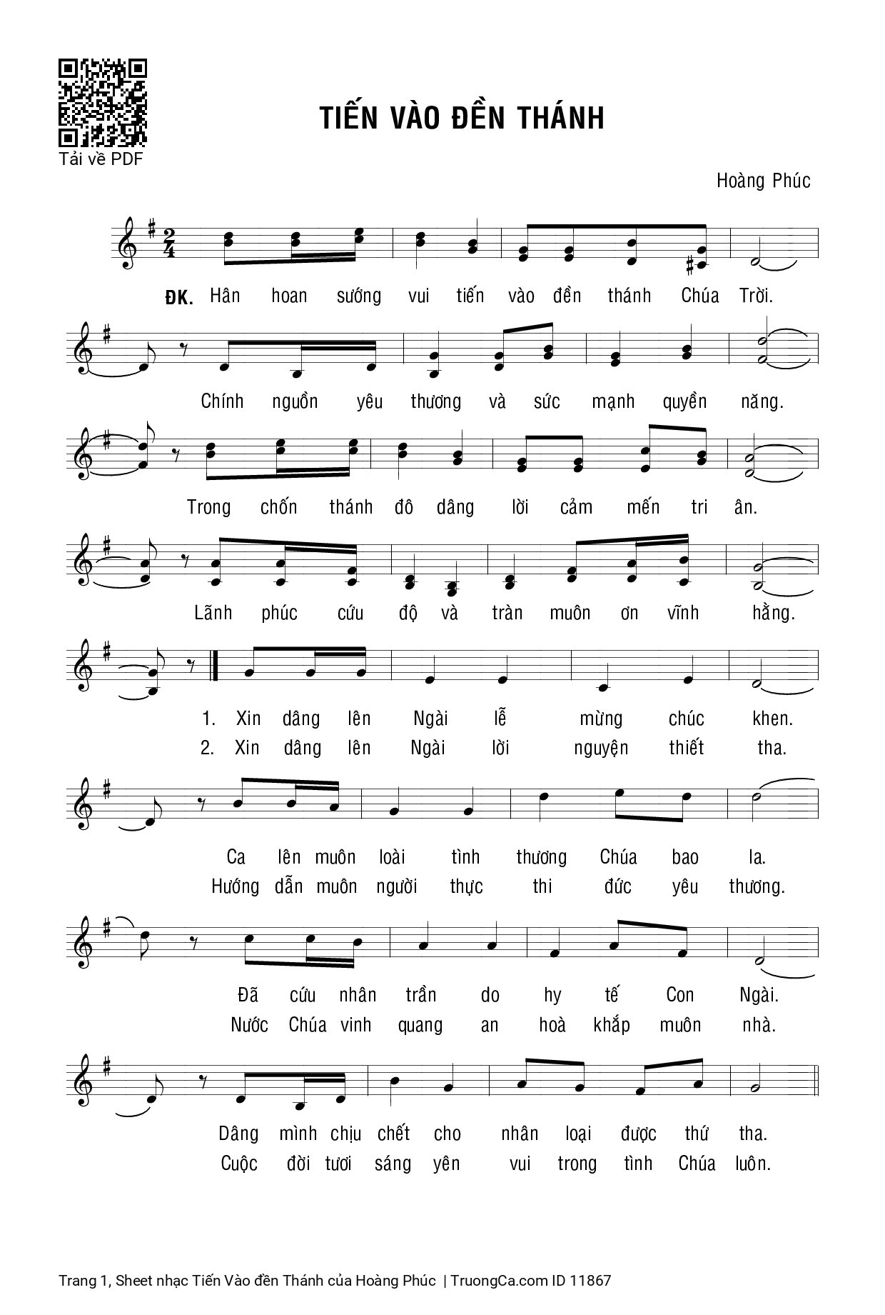 Sheet PDF of Tiến Vào đền Thánh