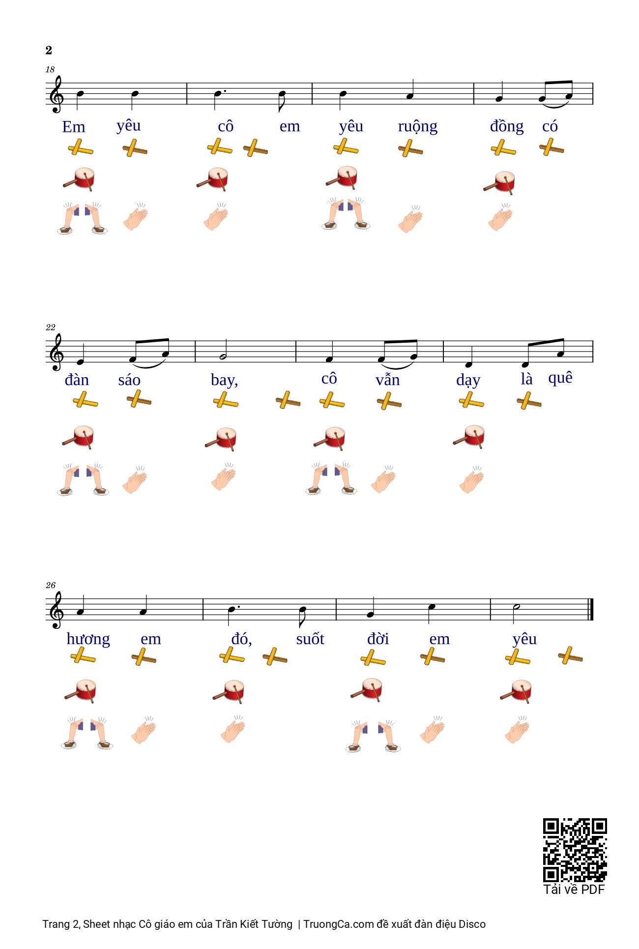 Page 2 of Sheet music PDF Cô giáo em - Trần Kiết Tường