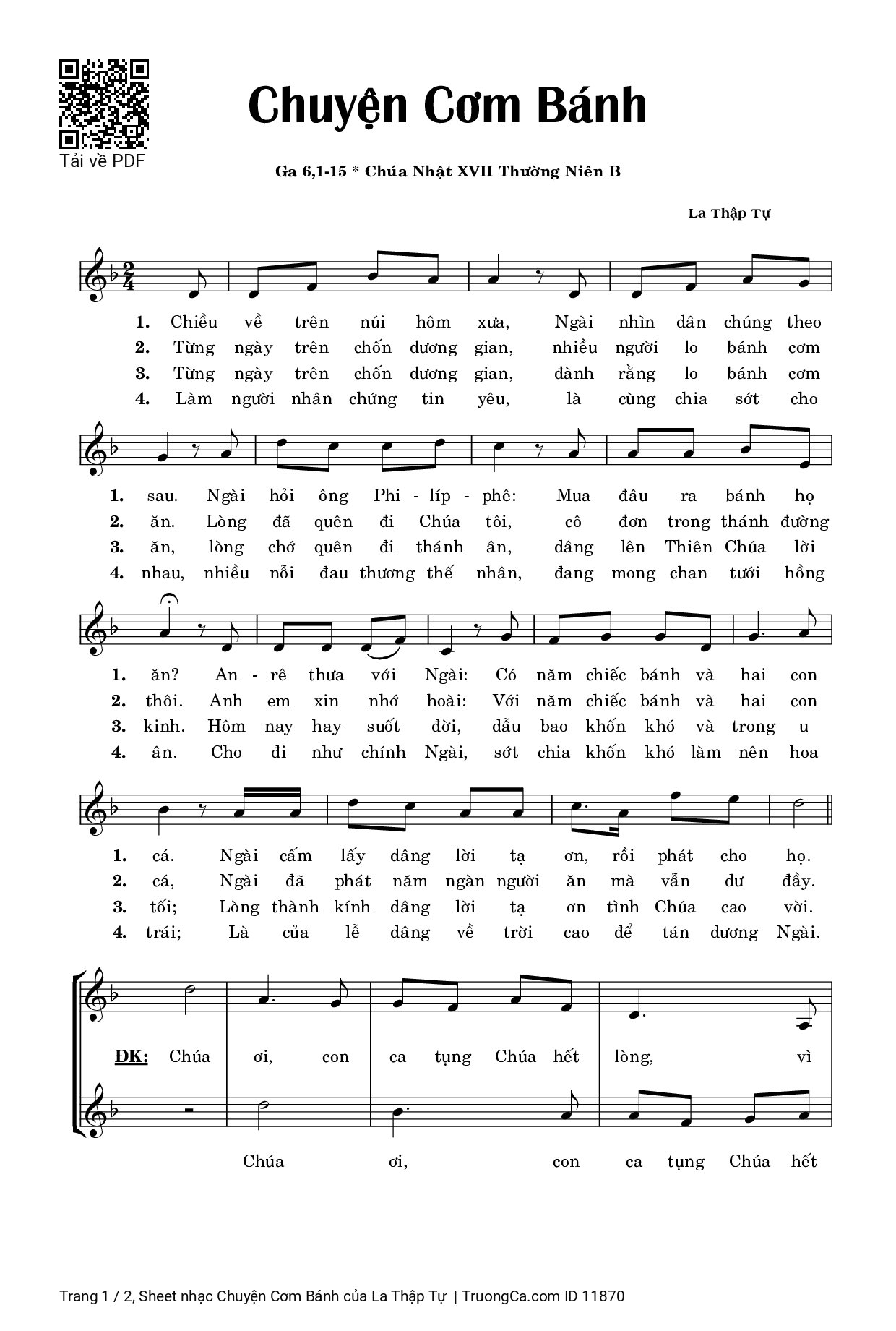 Page 1 of Sheet music PDF Chuyện Cơm Bánh - La Thập Tự