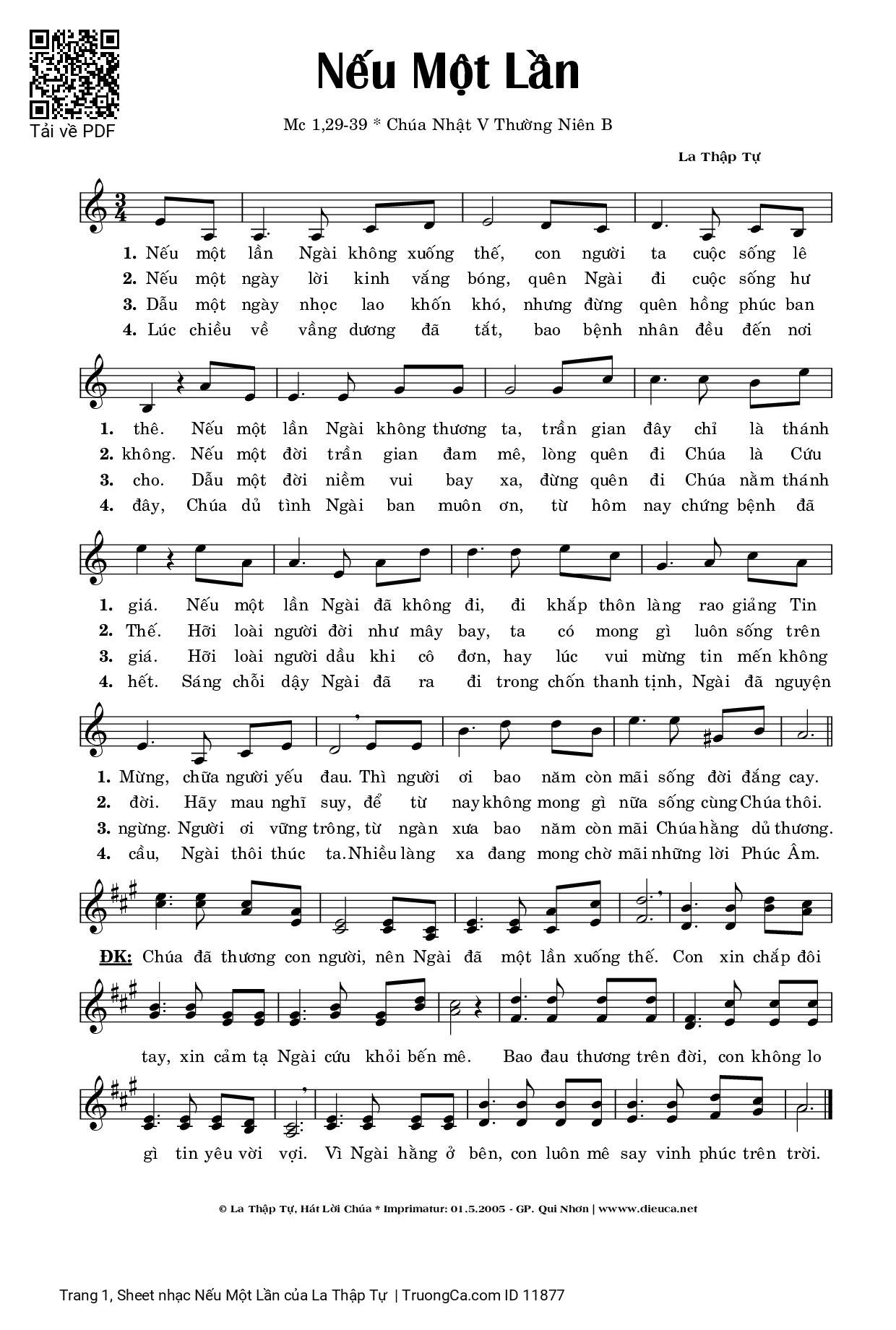 Sheet PDF of Nếu Một Lần