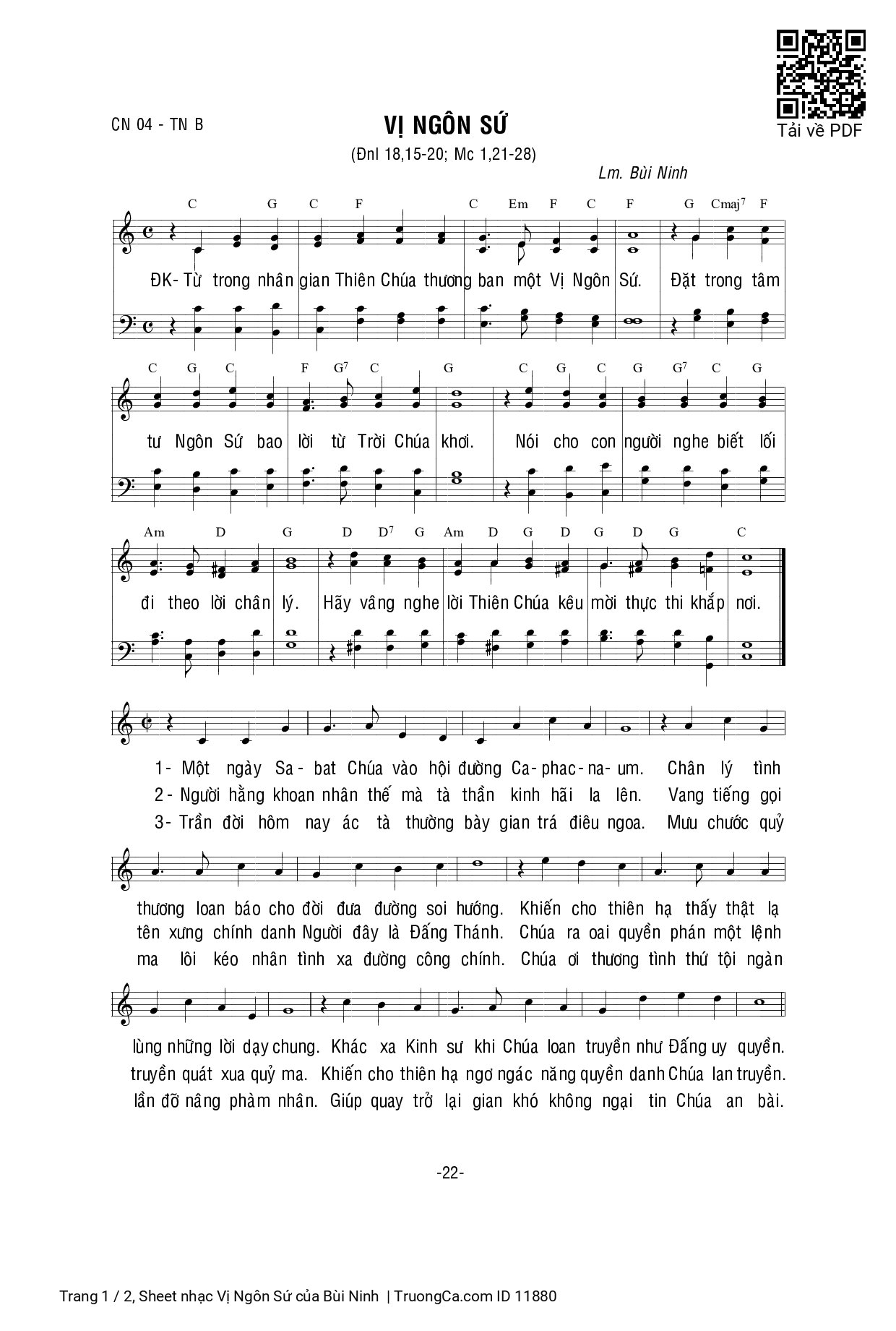 Page 1 of Sheet music PDF Vị Ngôn Sứ - Bùi Ninh