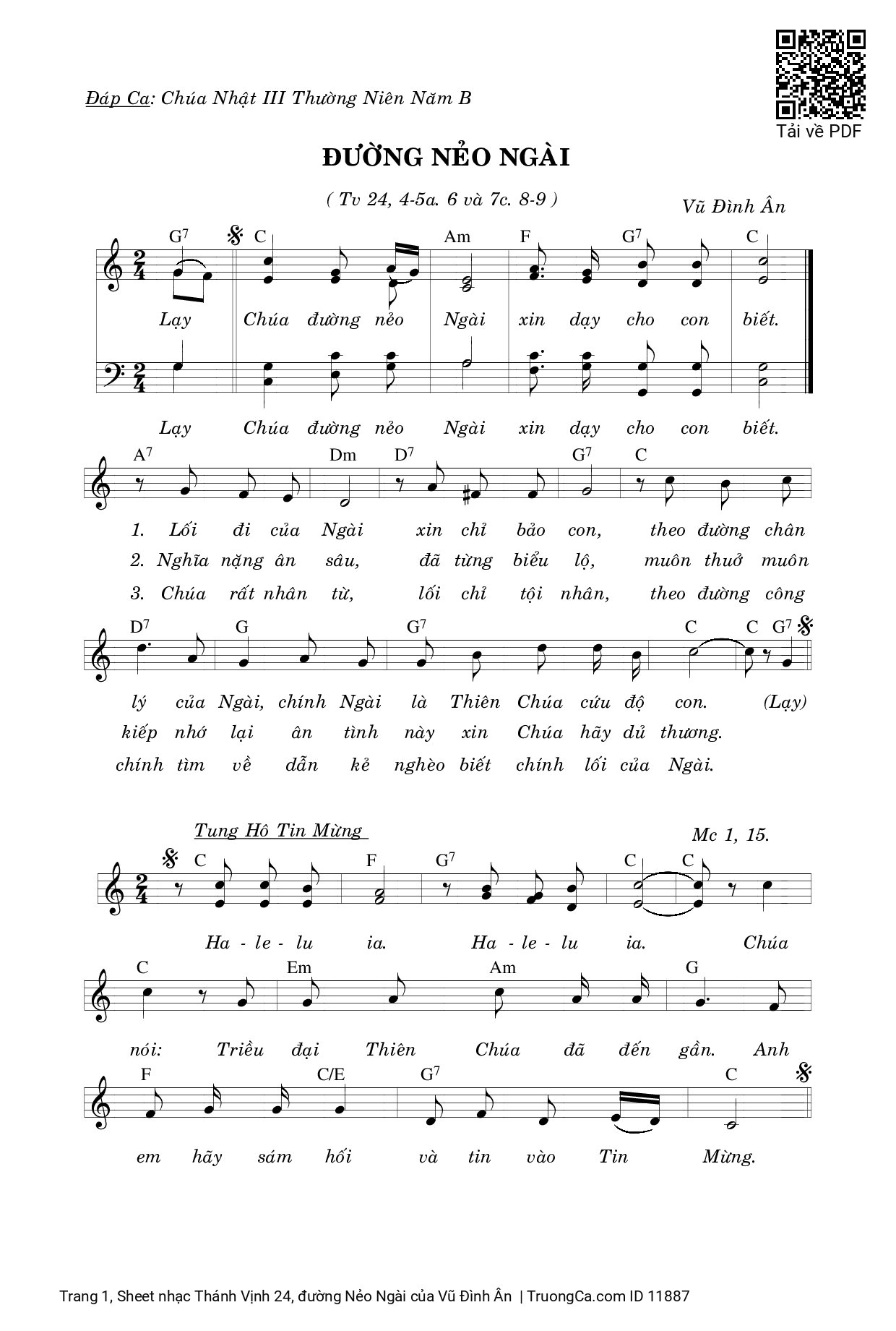 Sheet PDF of Thánh Vịnh 24, đường Nẻo Ngài