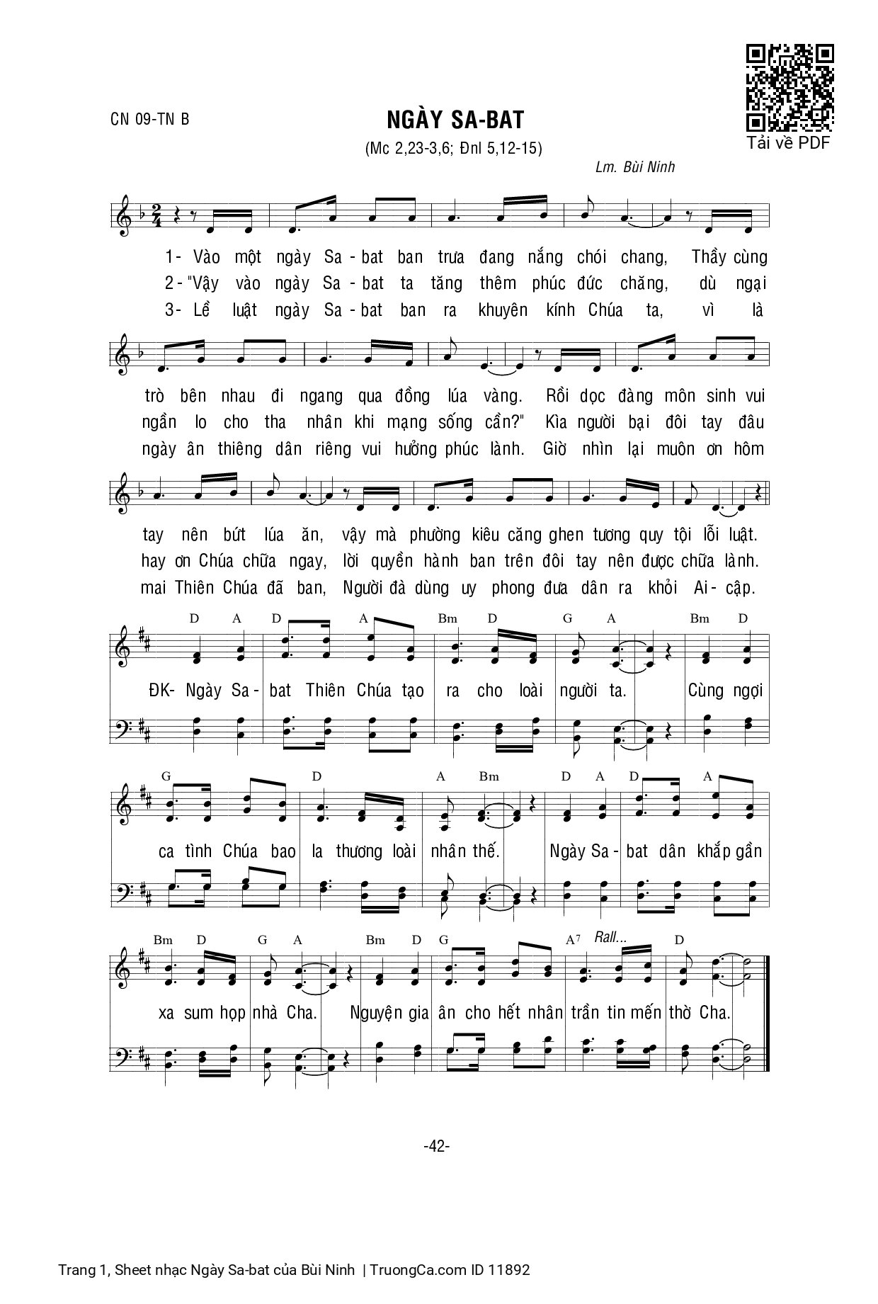 Page 1 of Sheet music PDF Ngày Sa-bat - Bùi Ninh