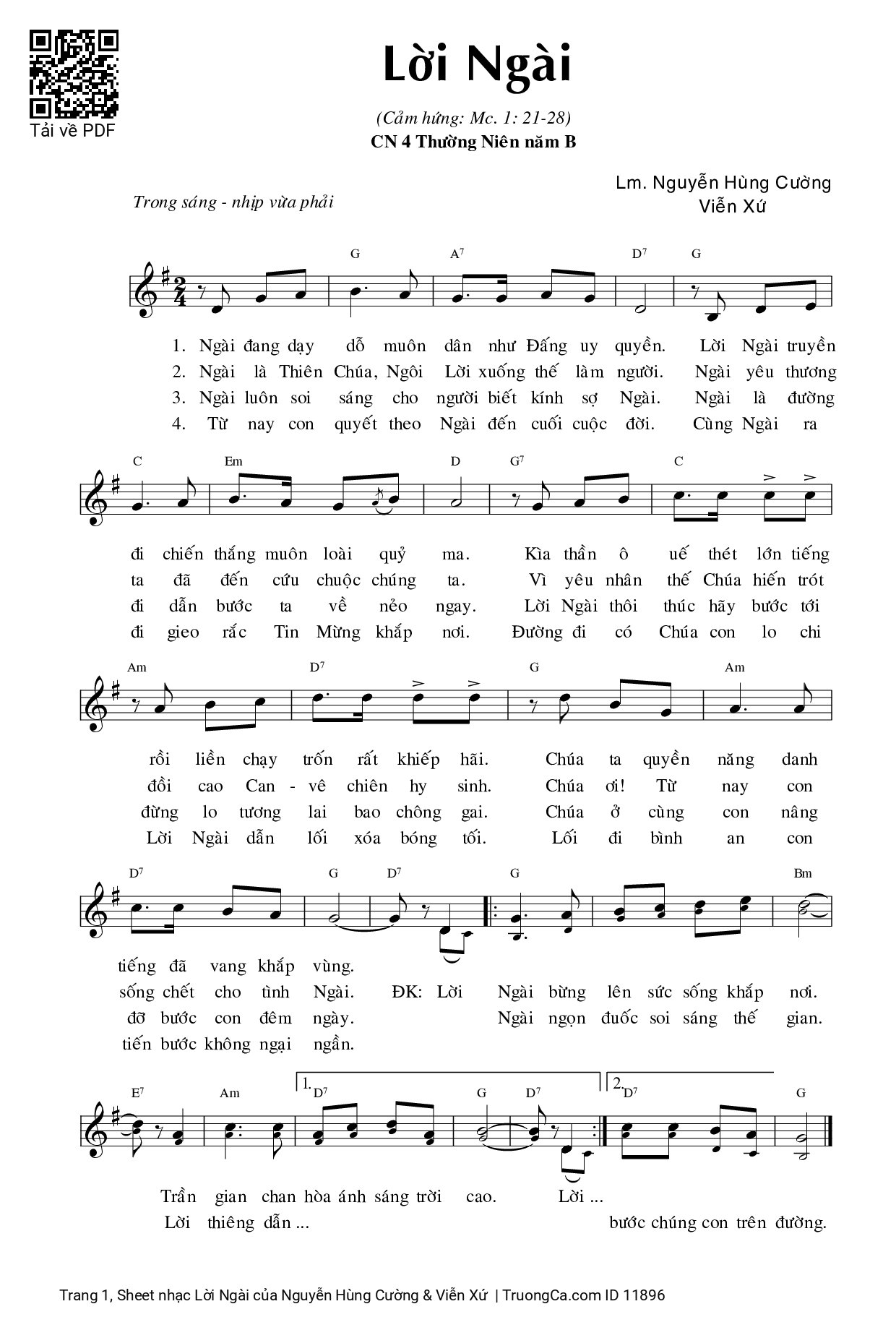 Page 1 of Sheet music PDF Lời Ngài - Nguyễn Hùng Cường & Viễn Xứ