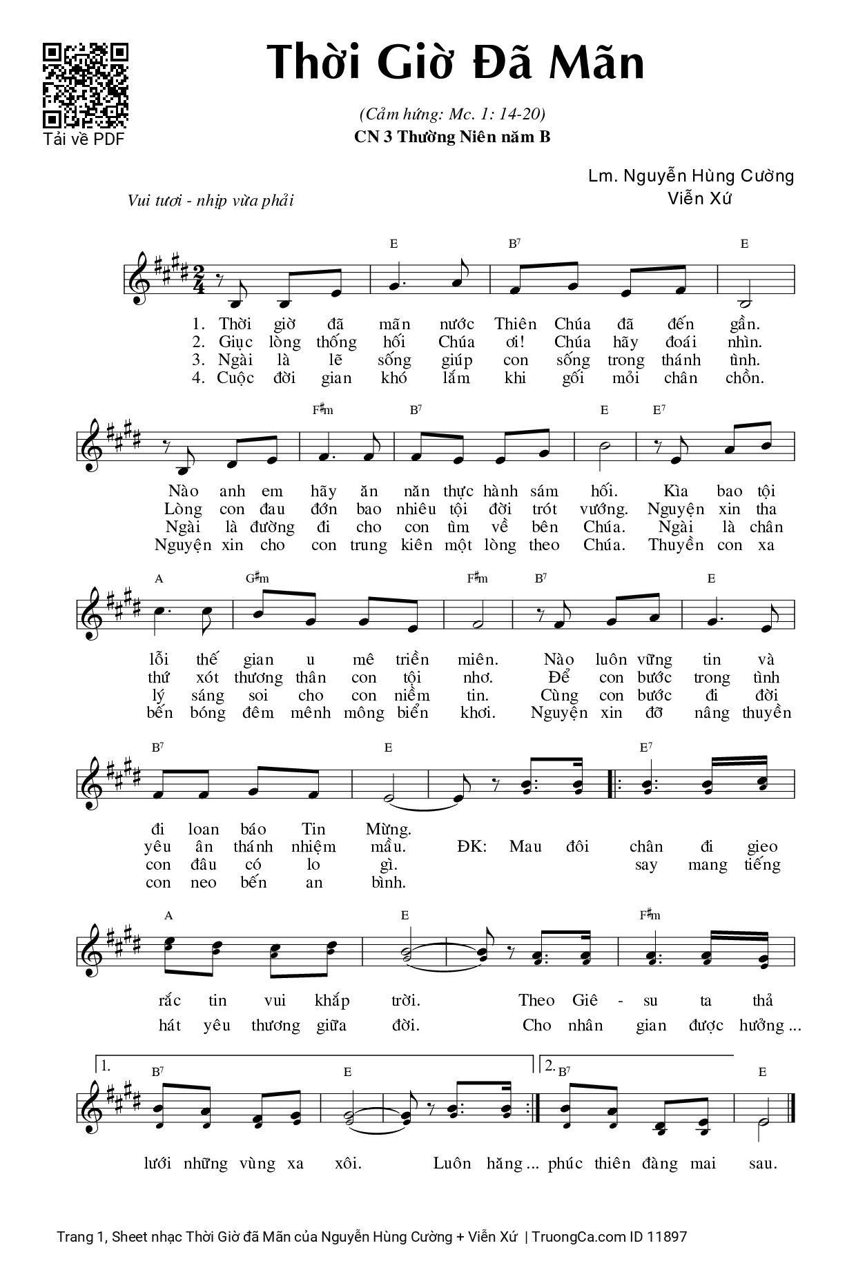 Sheet PDF of Thời Giờ đã Mãn