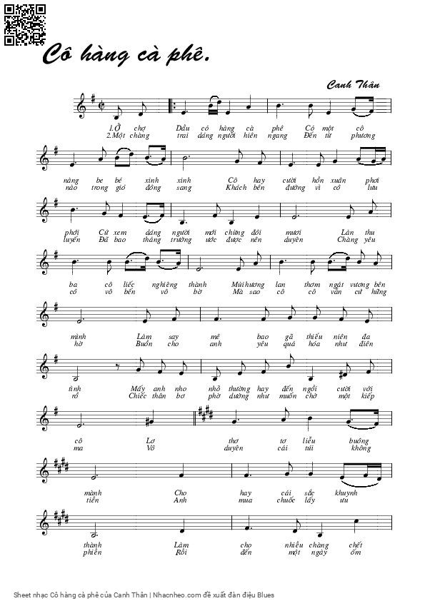 Page 1 of Sheet music PDF Cô hàng cà phê - Canh Thân