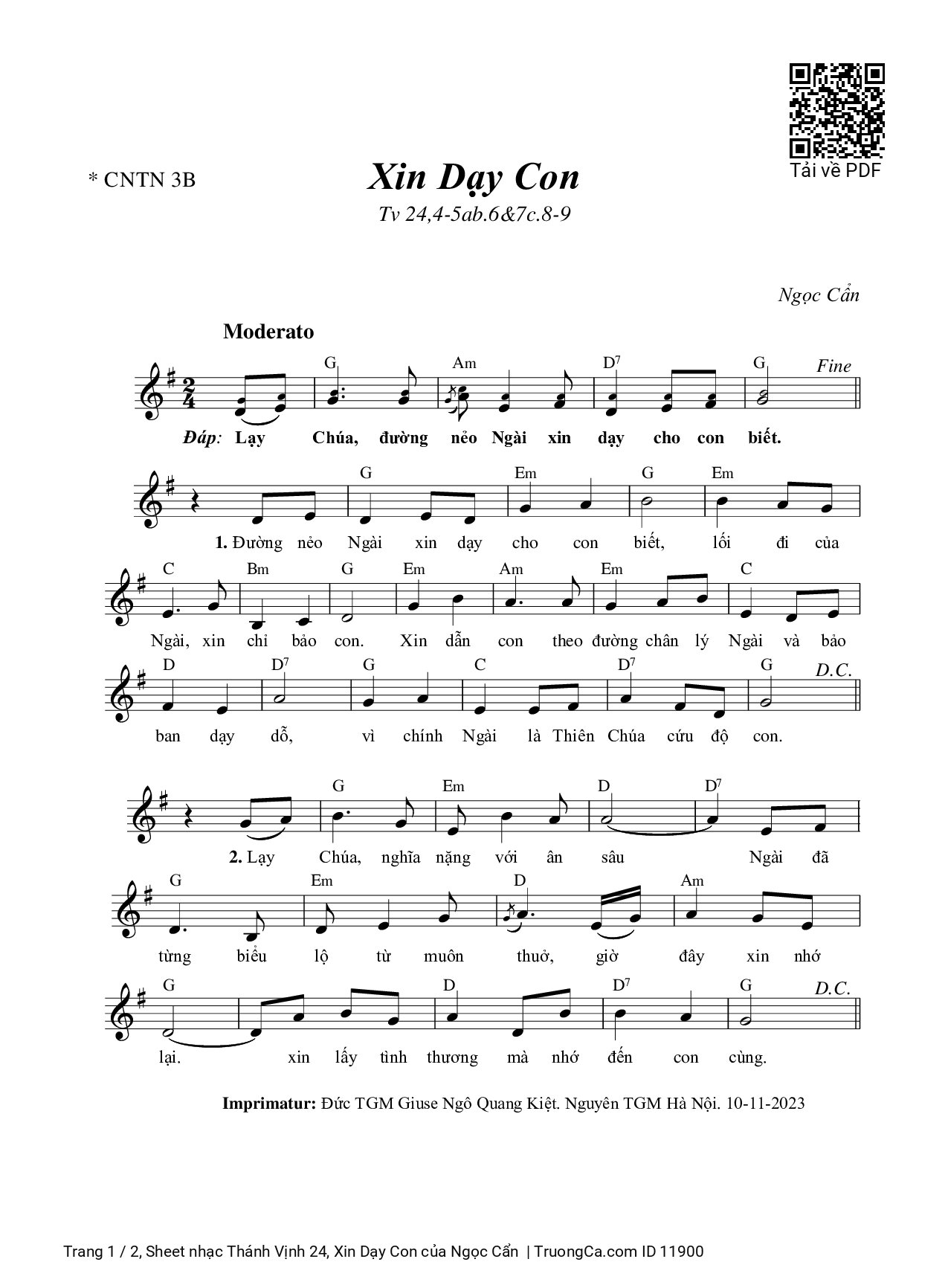 Sheet PDF of Thánh Vịnh 24, Xin Dạy Con