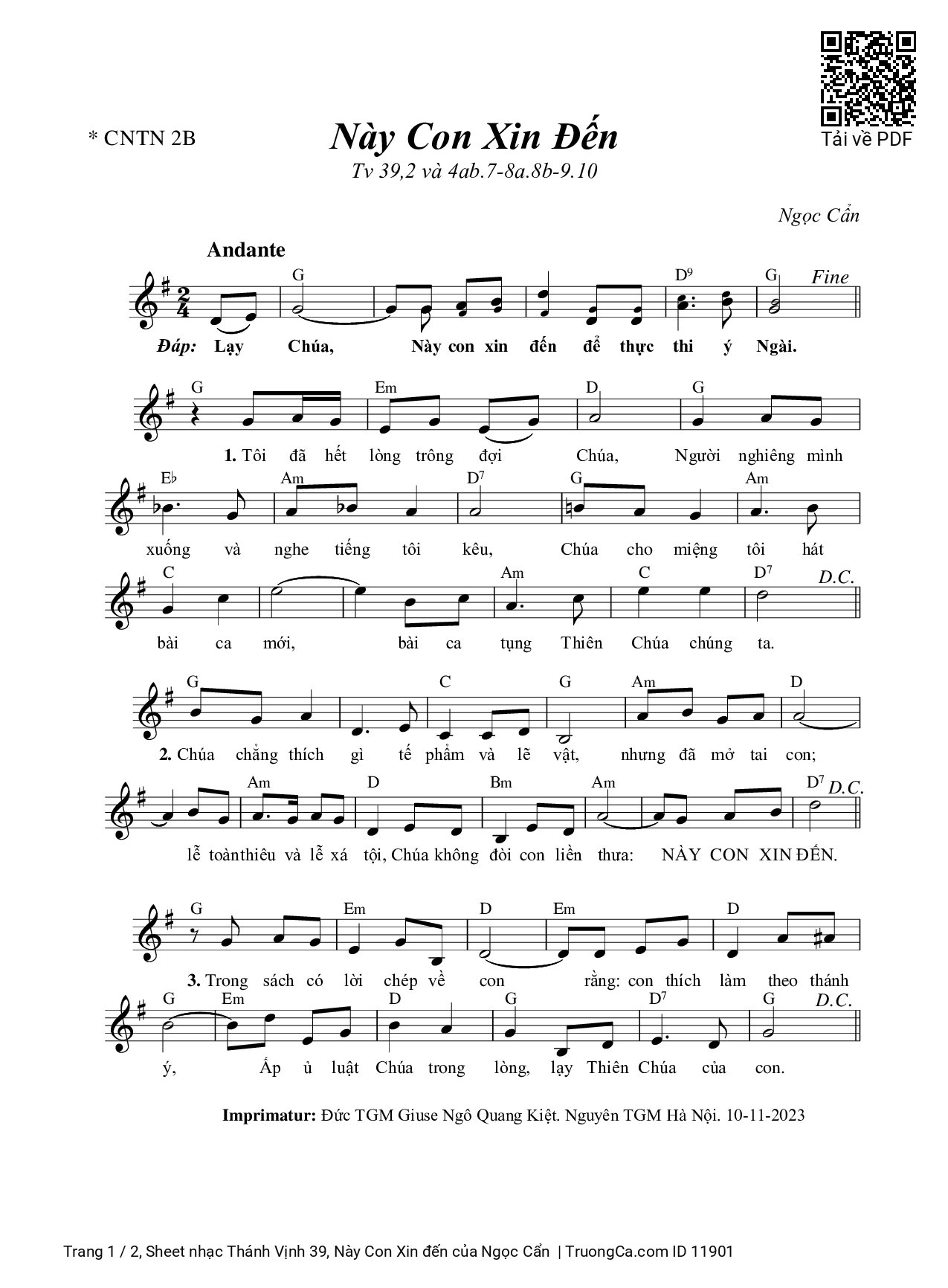 Sheet PDF of Thánh Vịnh 39, Này Con Xin đến