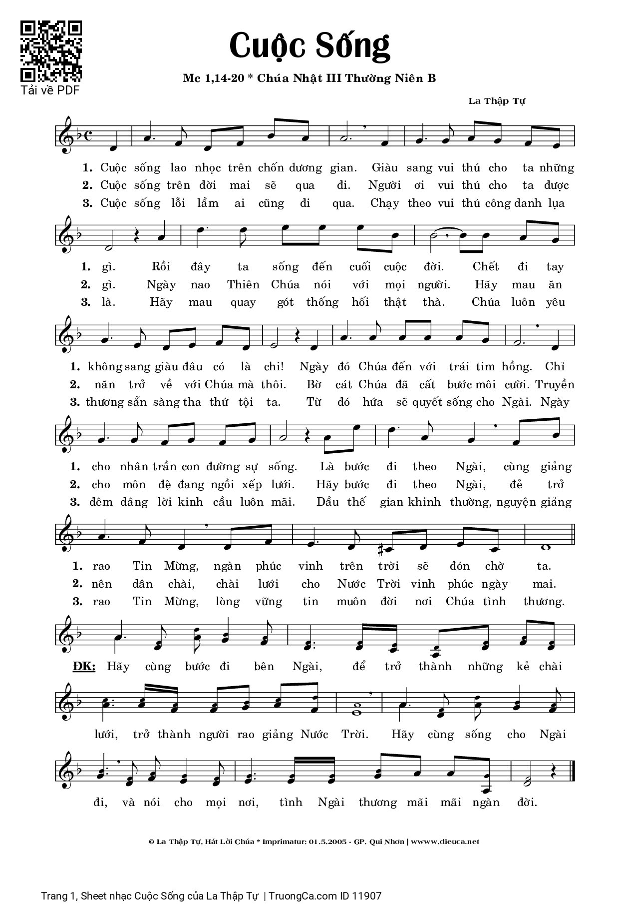 Page 1 of Sheet music PDF Cuộc Sống - La Thập Tự