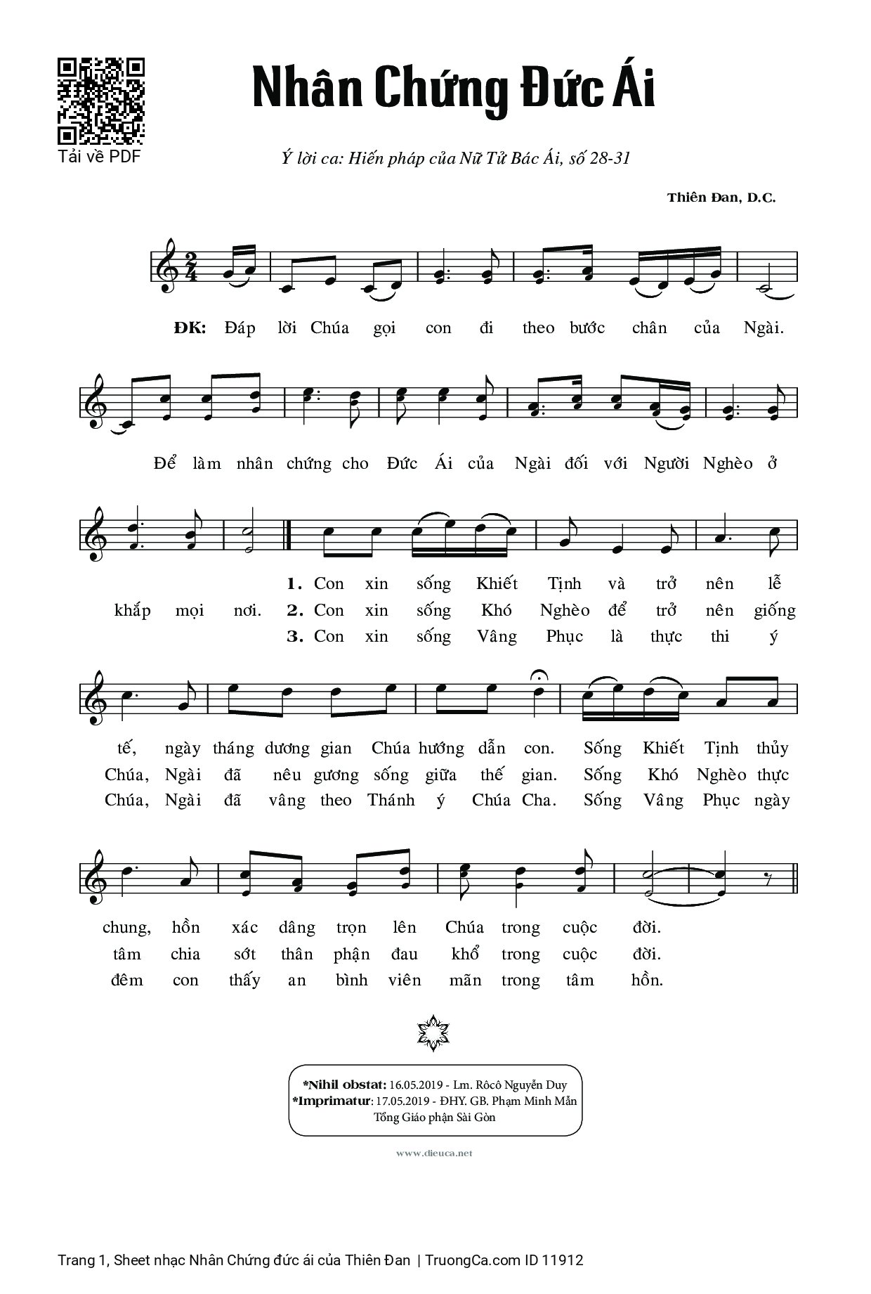 Sheet PDF of Nhân Chứng đức ái