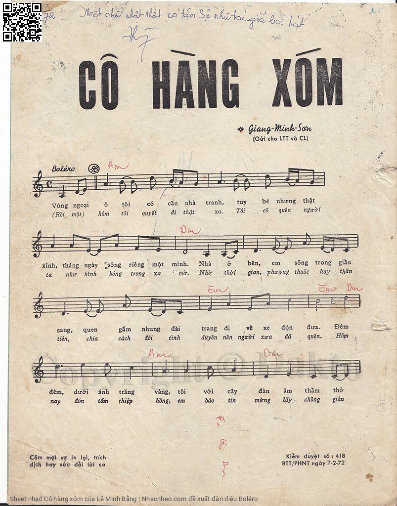 Page 2 of Sheet music PDF Cô hàng xóm - Lê Minh Bằng