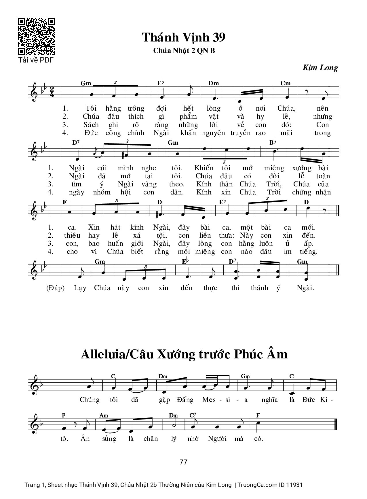 Sheet PDF of Thánh Vịnh 39, Chúa Nhật 2b Thường Niên