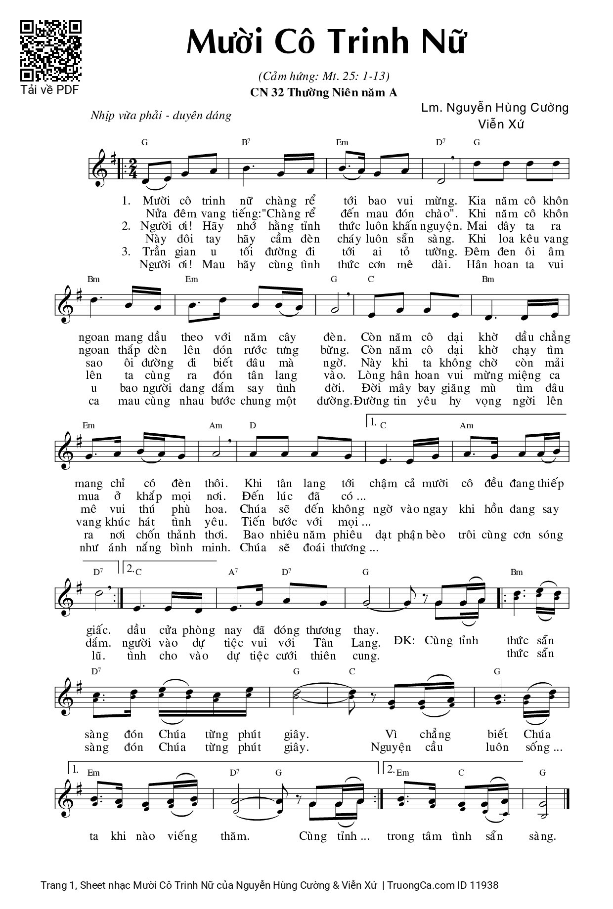 Sheet PDF of Mười Cô Trinh Nữ