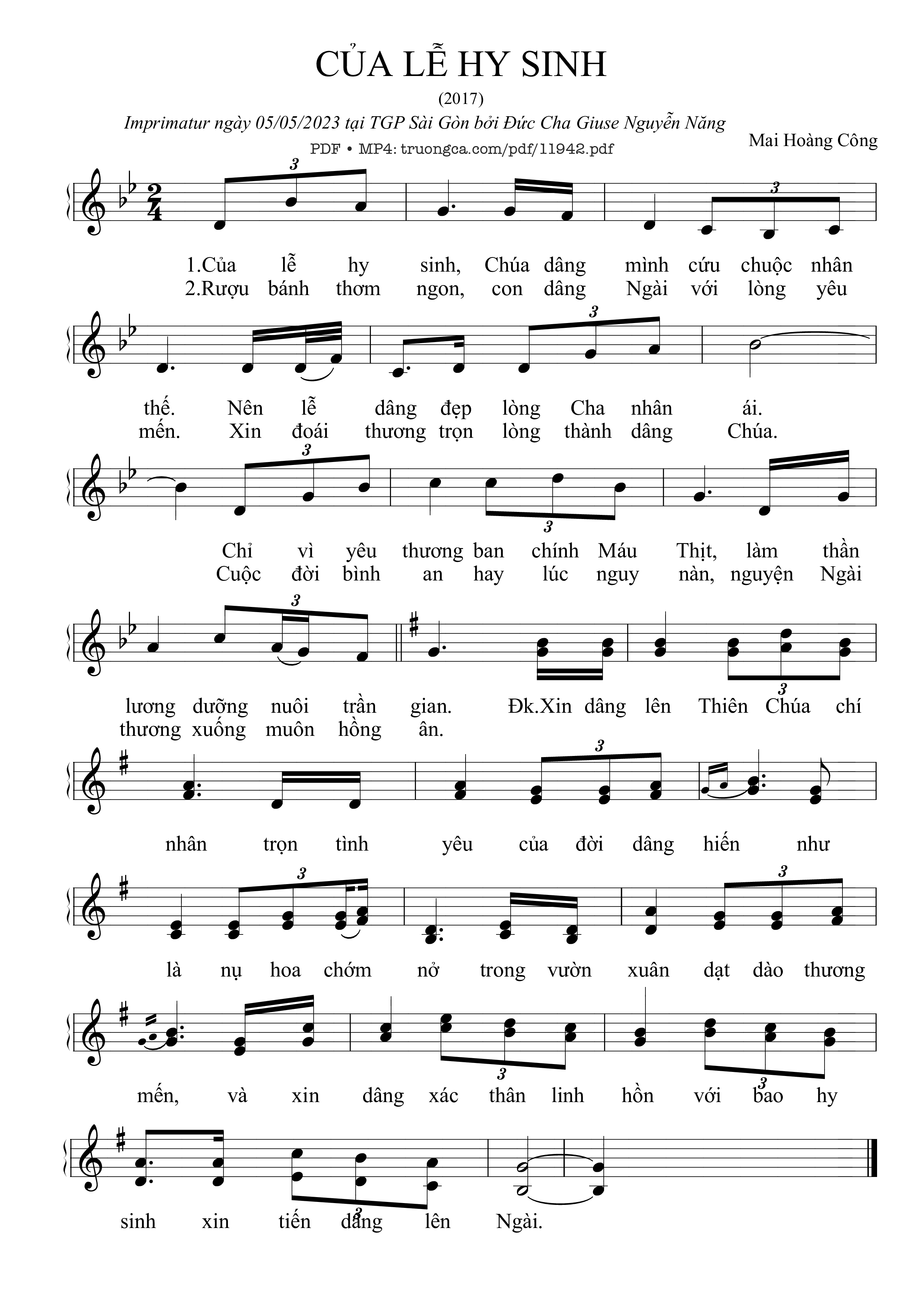 Sheet PDF of Của Lễ Hy Sinh