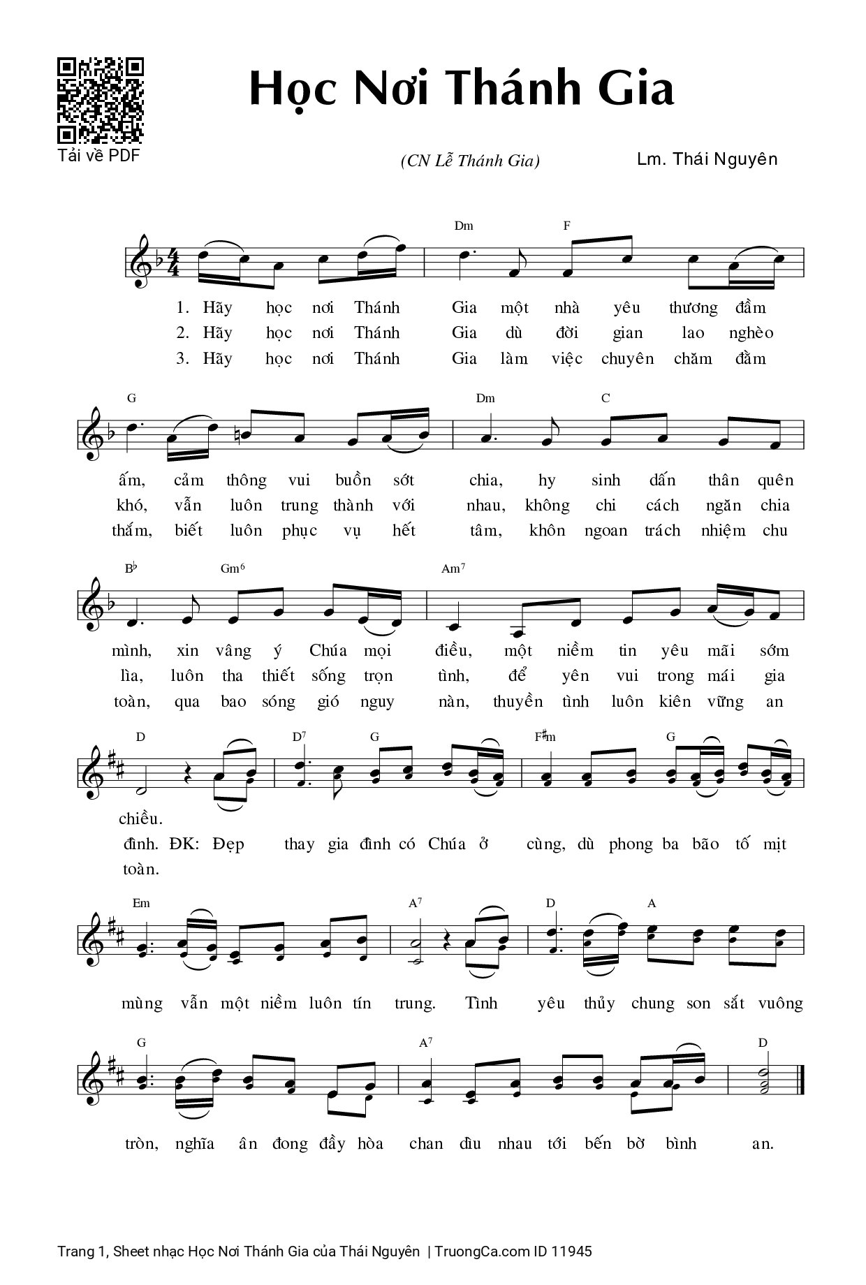 Sheet PDF of Học Nơi Thánh Gia