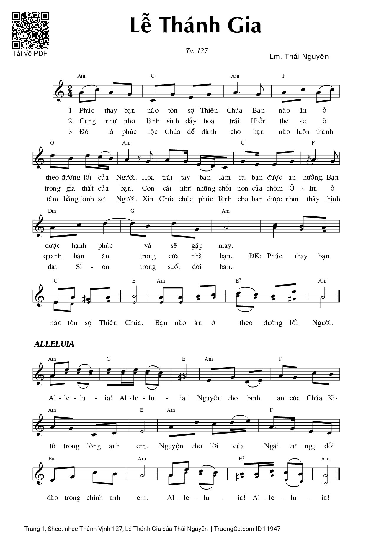 Sheet PDF of Thánh Vịnh 127, Lễ Thánh Gia