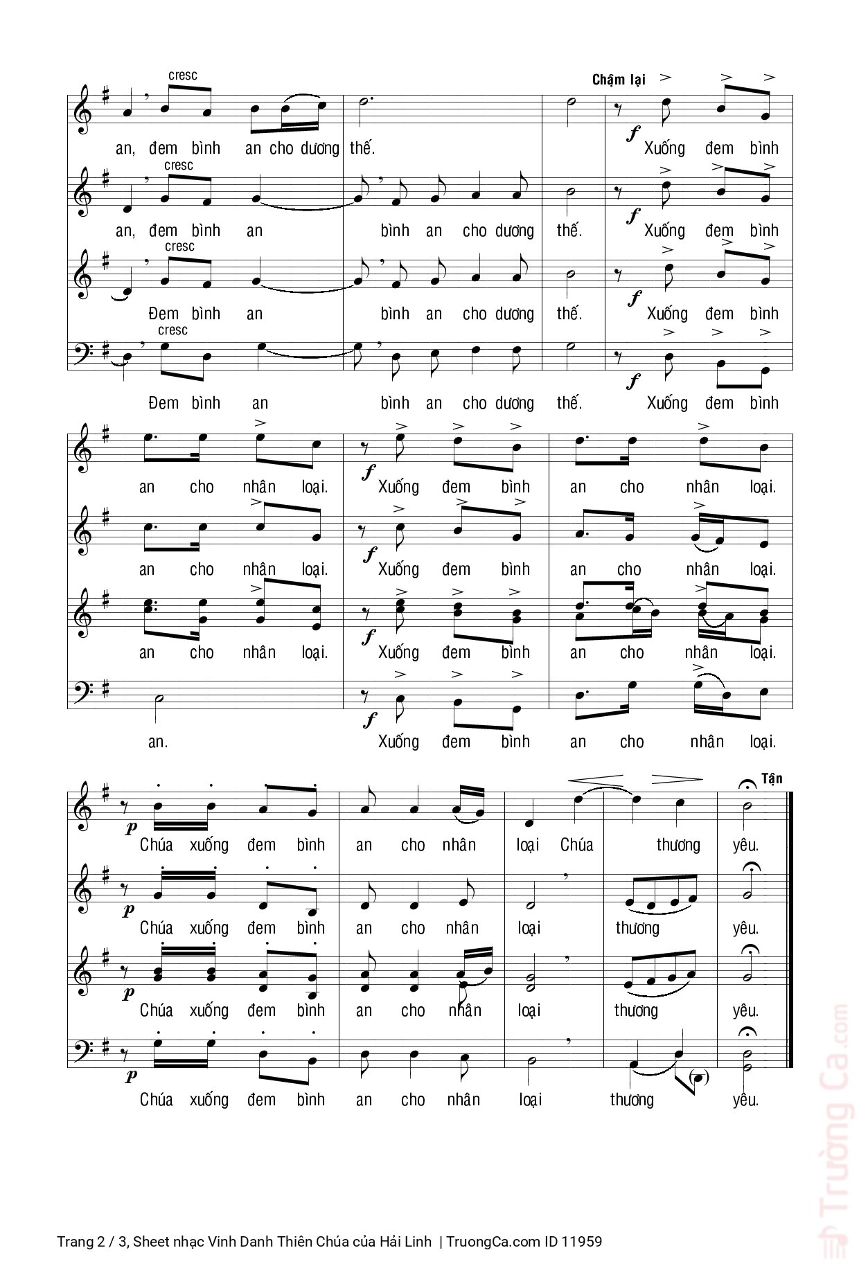 Page 2 of Sheet music PDF Vinh Danh Thiên Chúa - Hải Linh