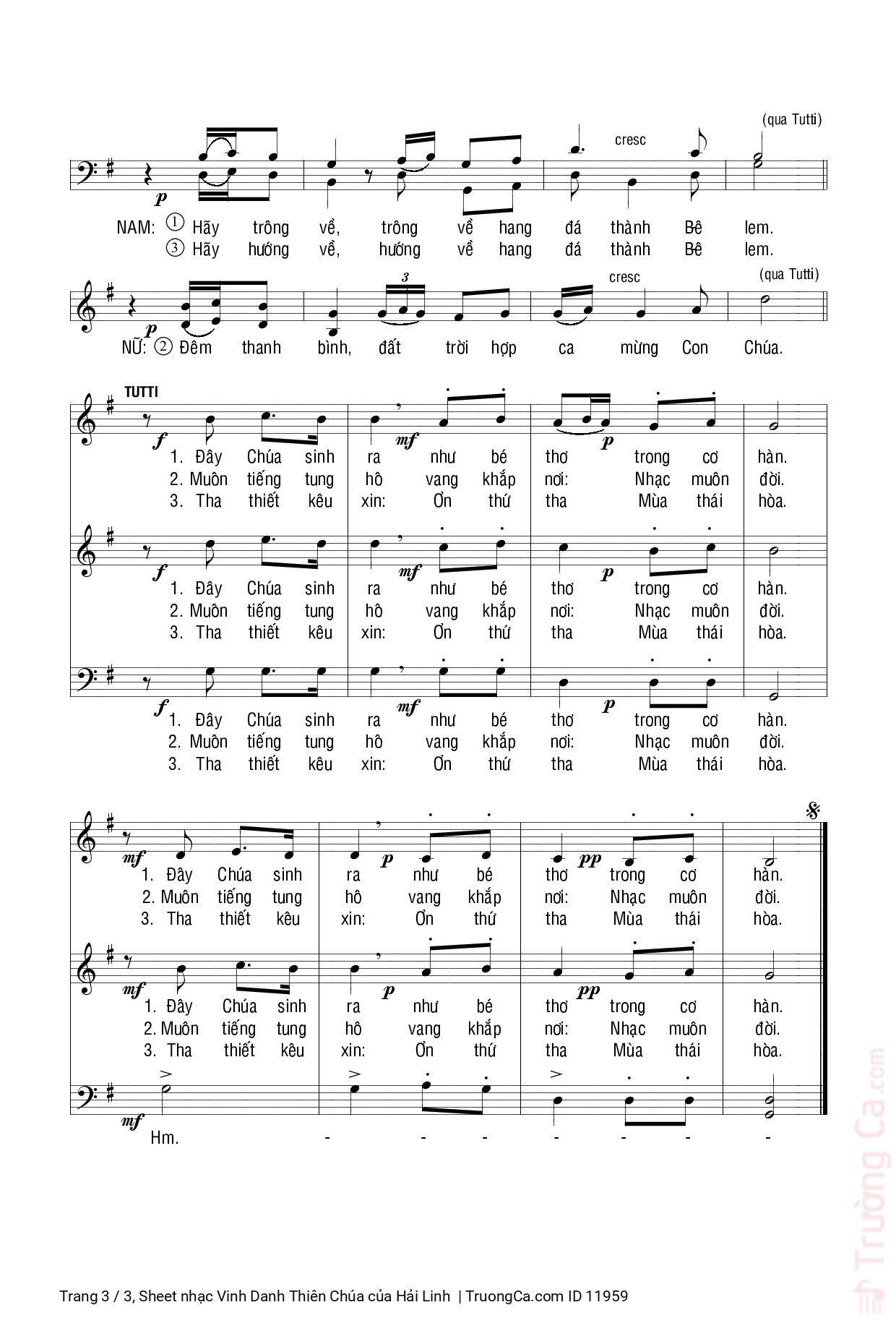Page 3 of Sheet music PDF Vinh Danh Thiên Chúa - Hải Linh