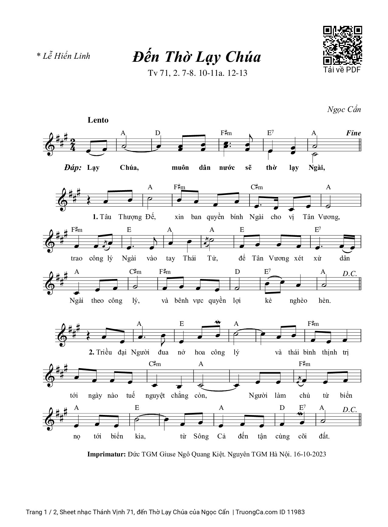 Sheet PDF of Thánh Vịnh 71, đến Thờ Lạy Chúa