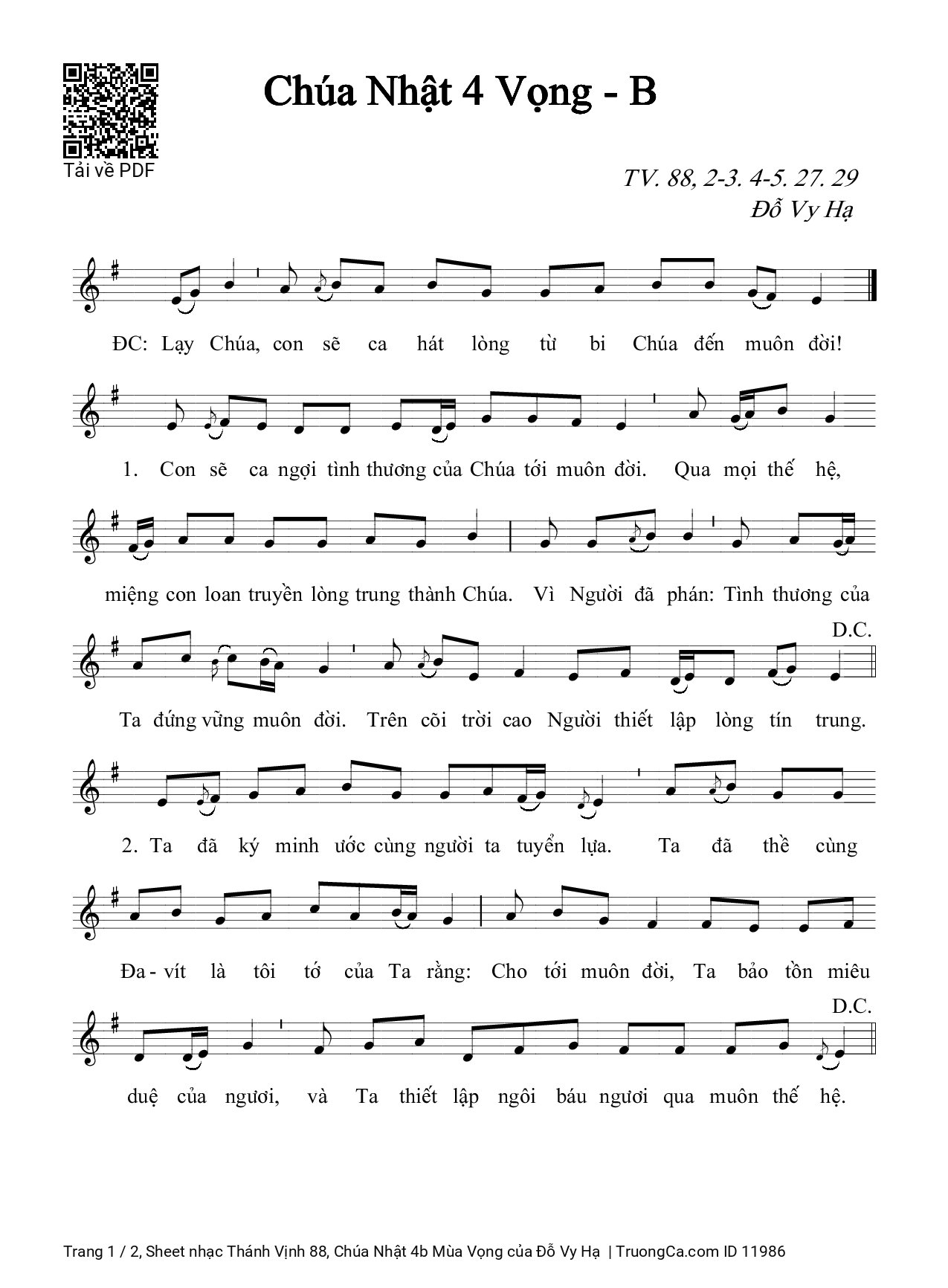 Sheet PDF of Thánh Vịnh 88, Chúa Nhật 4b Mùa Vọng